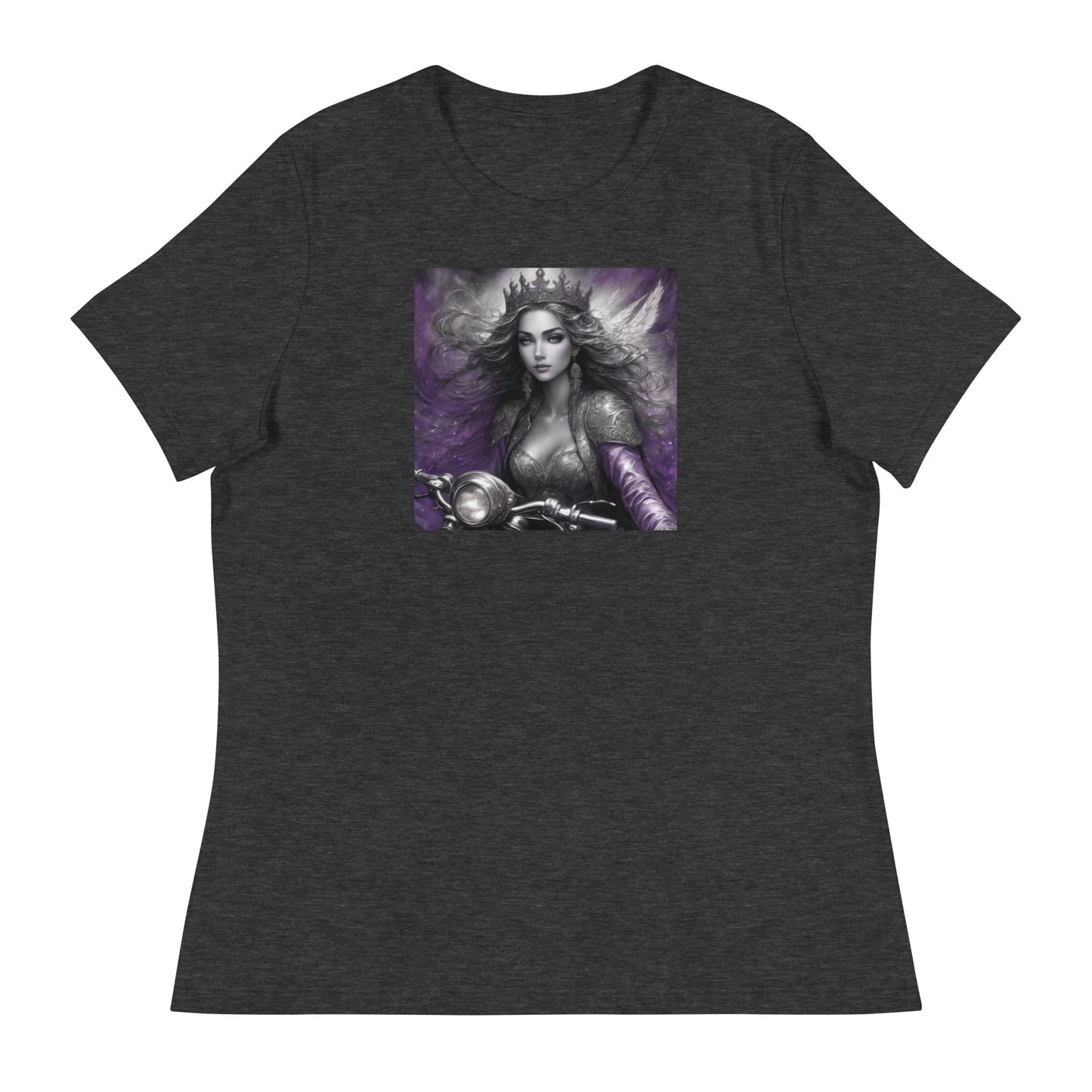 Princess Woman Riding a Motorcycle T-Shirt Dark Grey Heather