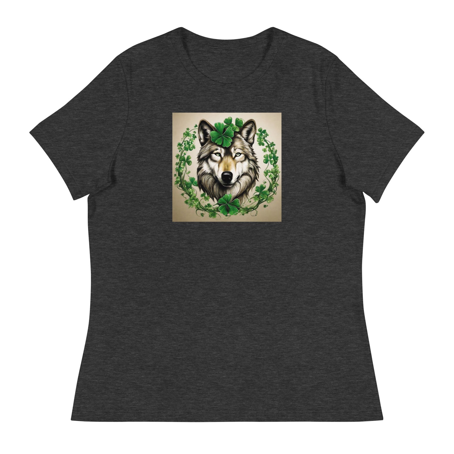 Wolf & Shamrocks Women's St Patrick's Day T-Shirt Dark Grey Heather