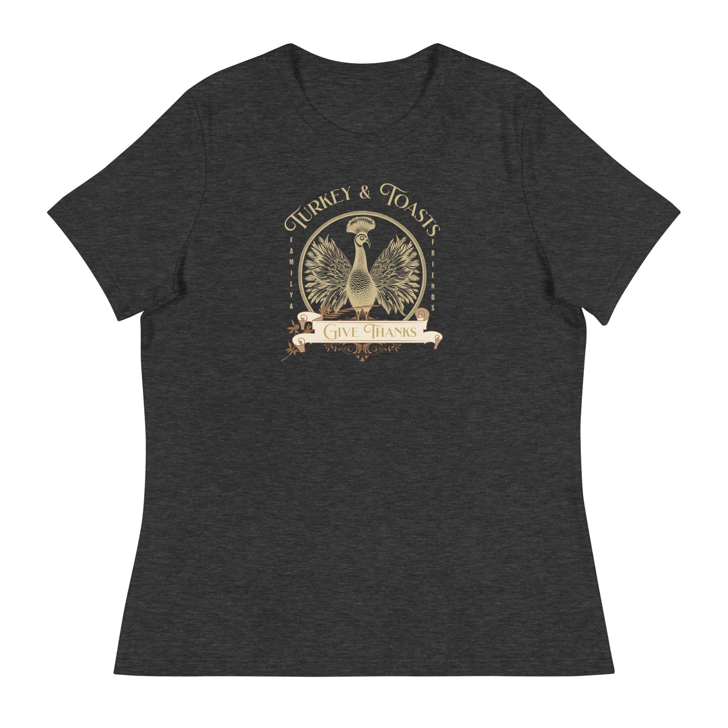 Turkey & Toasts Give Thanks Women's T-Shirt Dark Grey Heather