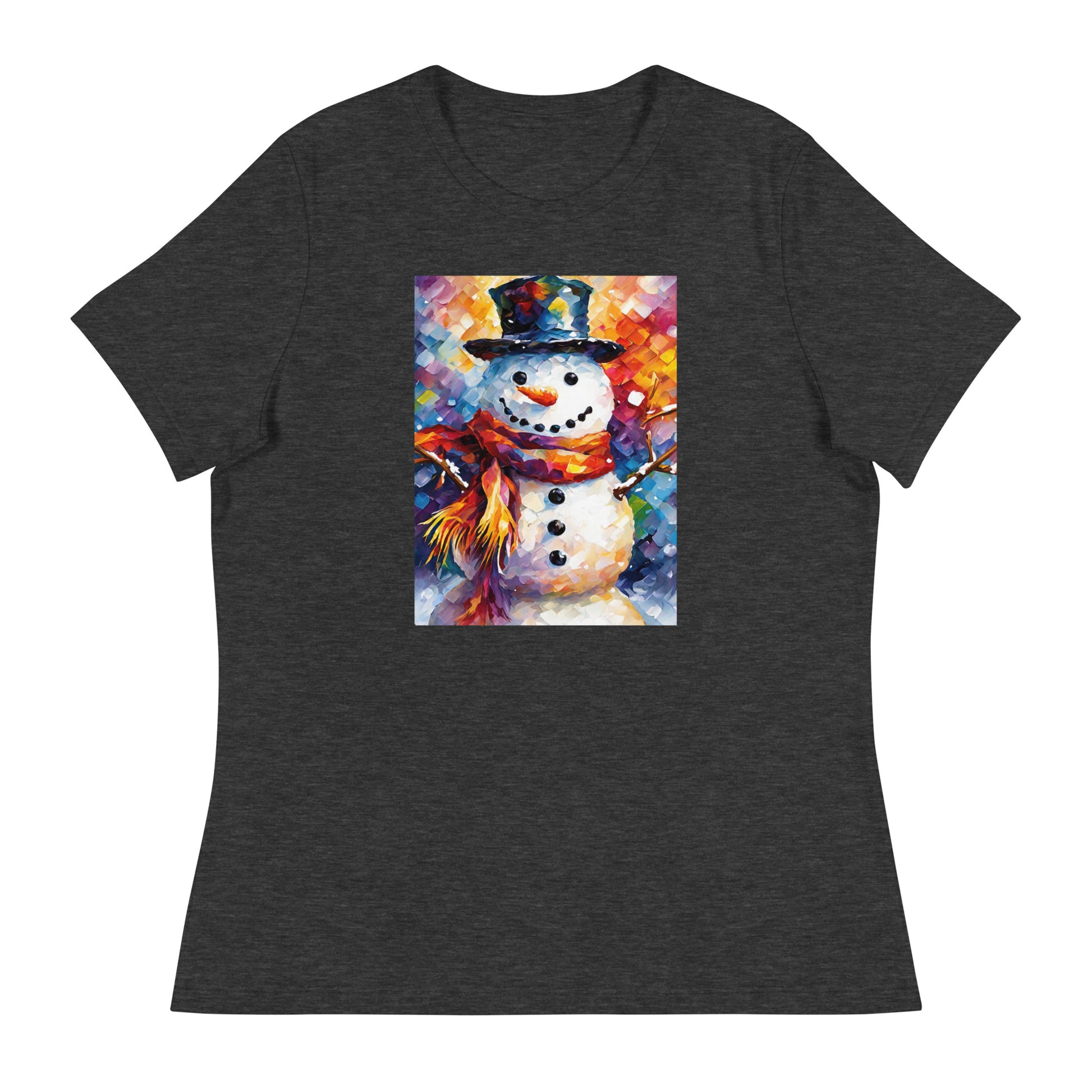 Happy Snowman Women's Christmas T-Shirt Dark Grey Heather