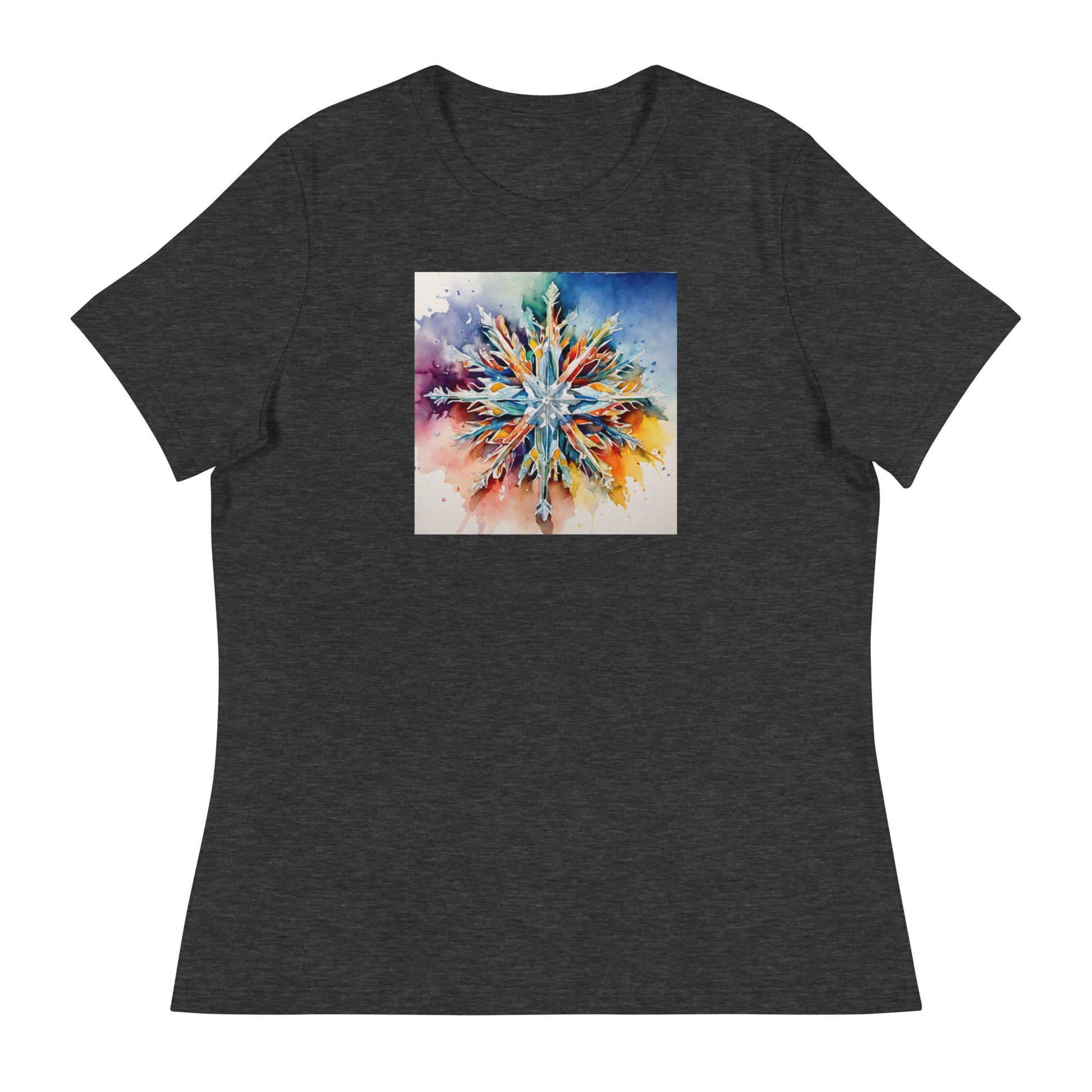 Colorful Snowflake Women's Christmas T-Shirt Dark Grey Heather