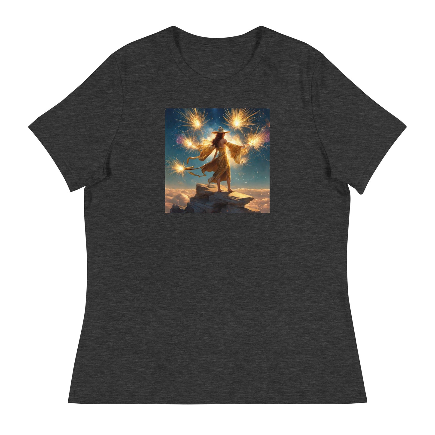 Sorceress Making Fireworks Women's 4th of July T-Shirt Dark Grey Heather