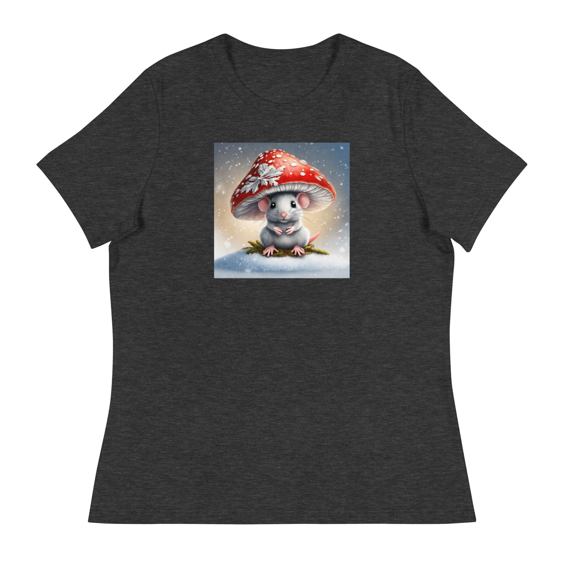 Winter Mouse Women's Holiday T-Shirt Dark Grey Heather