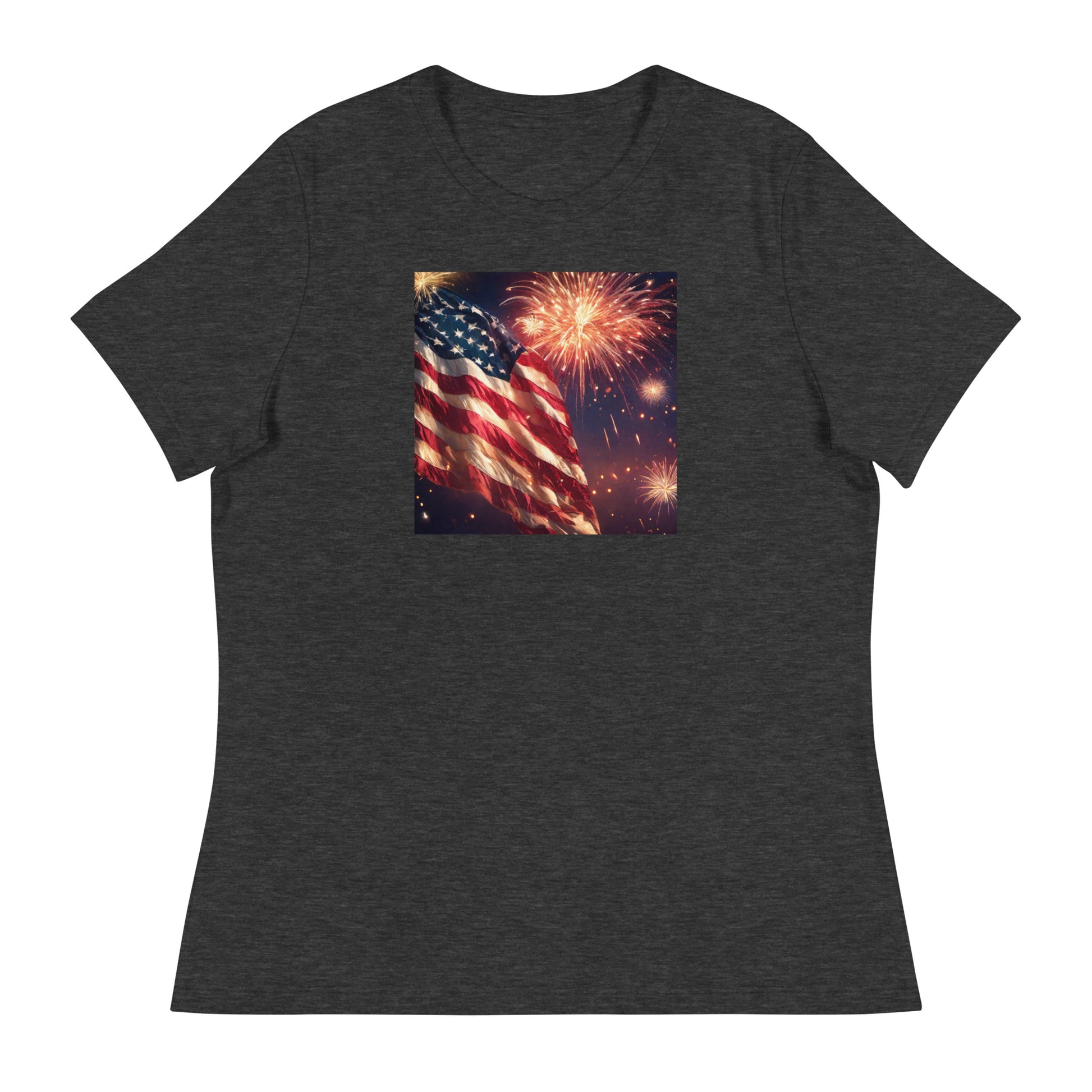 American Flag Women's 4th of July T-Shirt Dark Grey Heather