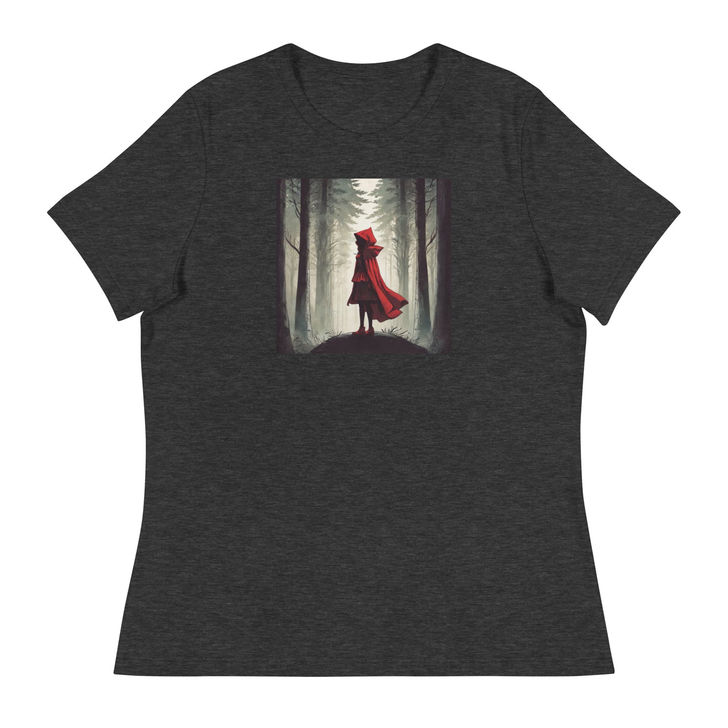 Bold Red Riding Hood in Forest Women's Fairy Tale T-Shirt Dark Grey Heather