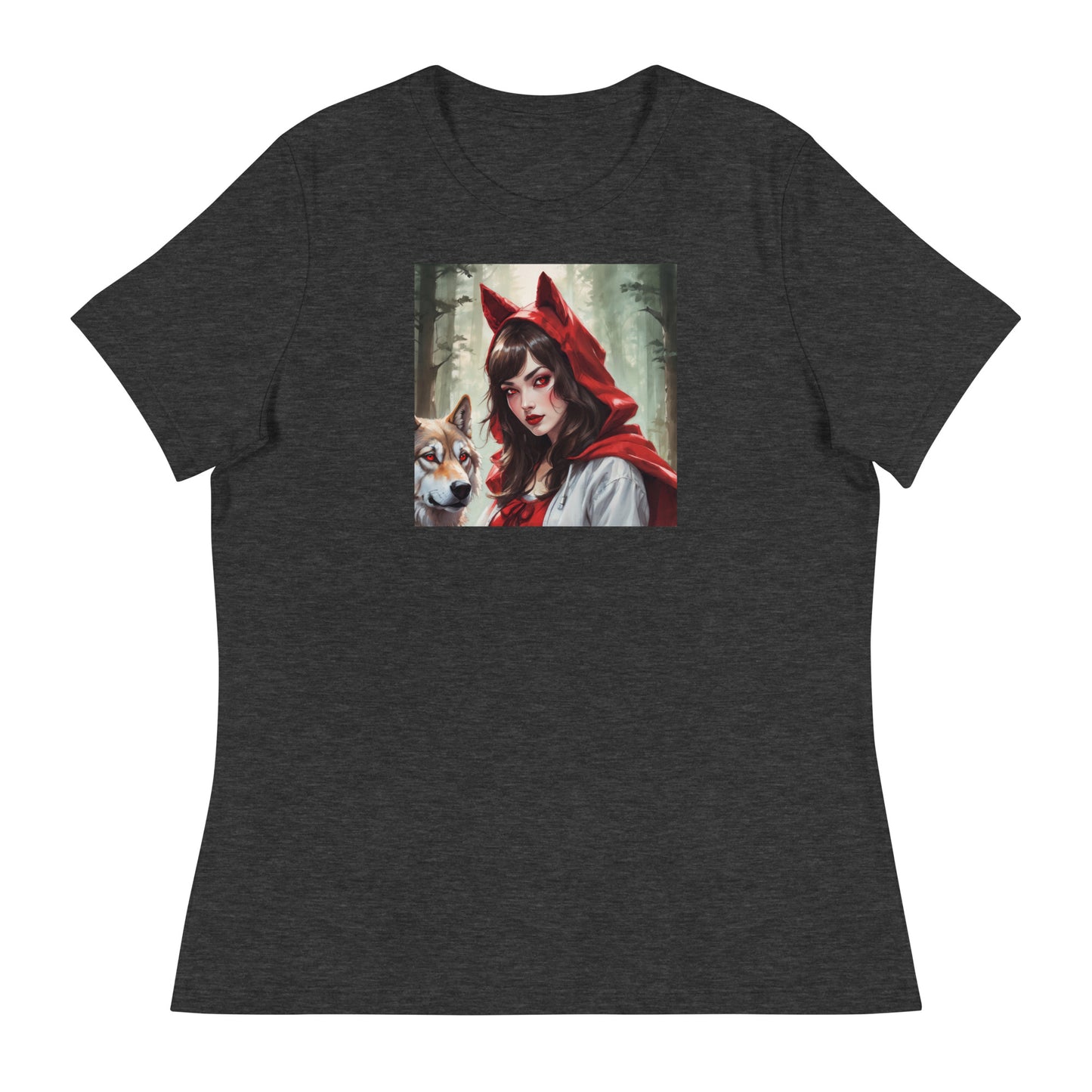 Red Riding Hood Colluding with the Wolf Women's Fairy Tale T-Shirt Dark Grey Heather