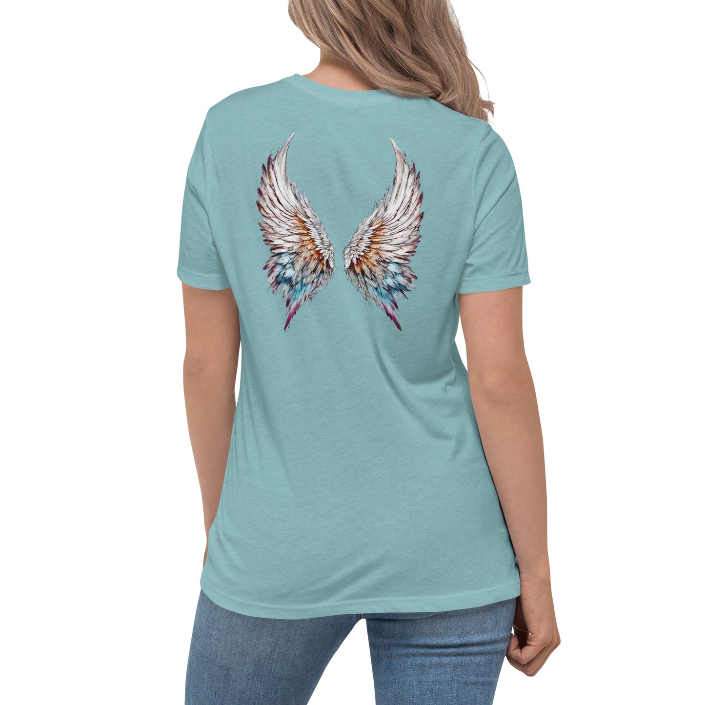 Colorful Angel Wings Women's T-Shirt Heather Blue Lagoon