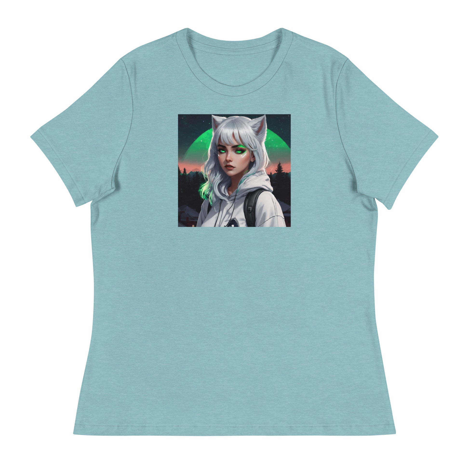 Cute Fox Girl Women's Graphic Tee Heather Blue Lagoon