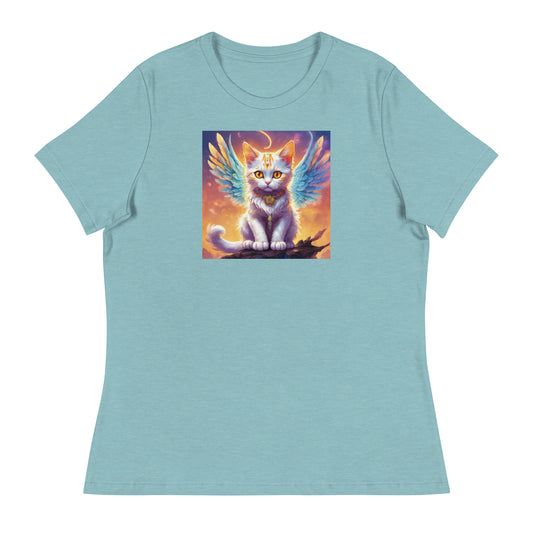 Cat with Wings Women's Graphic Tee Heather Blue Lagoon