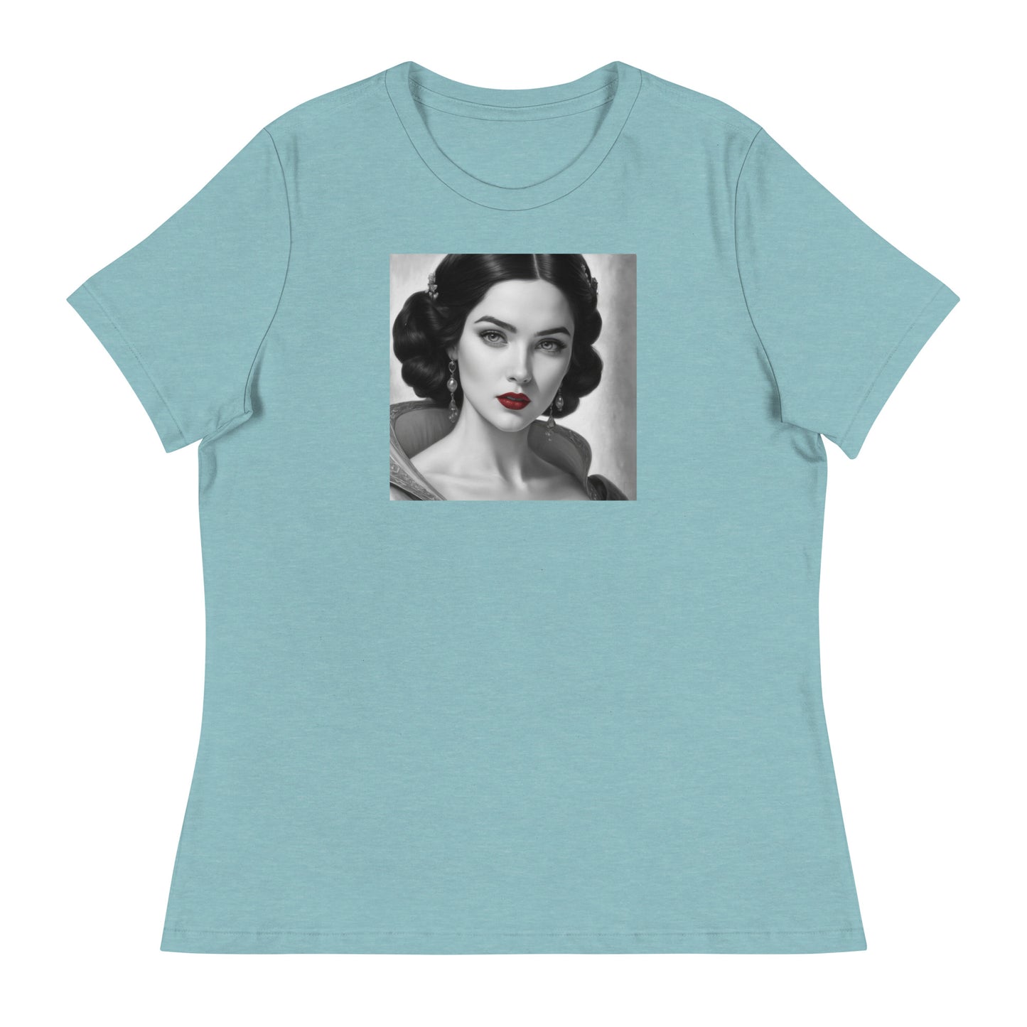 Snow White Portrait Women's Fairy Tale T-Shirt Heather Blue Lagoon