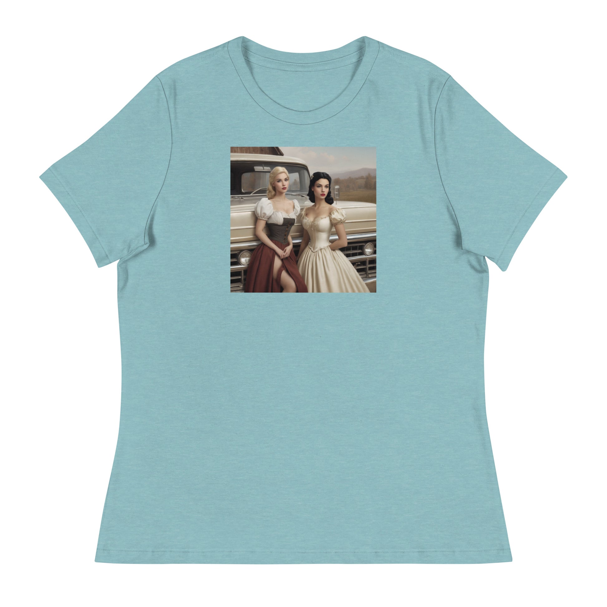 Cinderella and Snow White Hanging Out Women's T-Shirt Heather Blue Lagoon