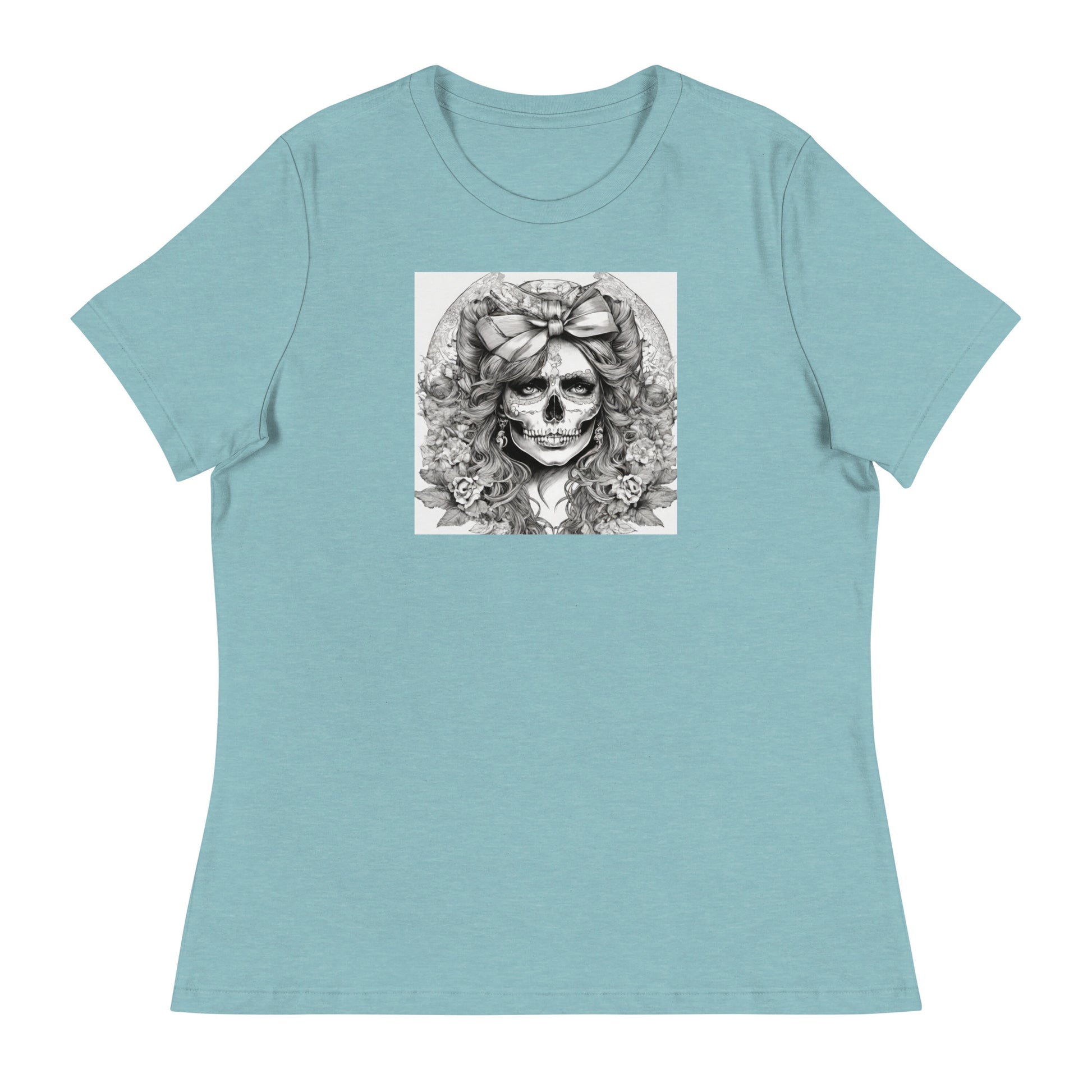 Day of the Dead Princess T-Shirt Heather Blue Lagoon