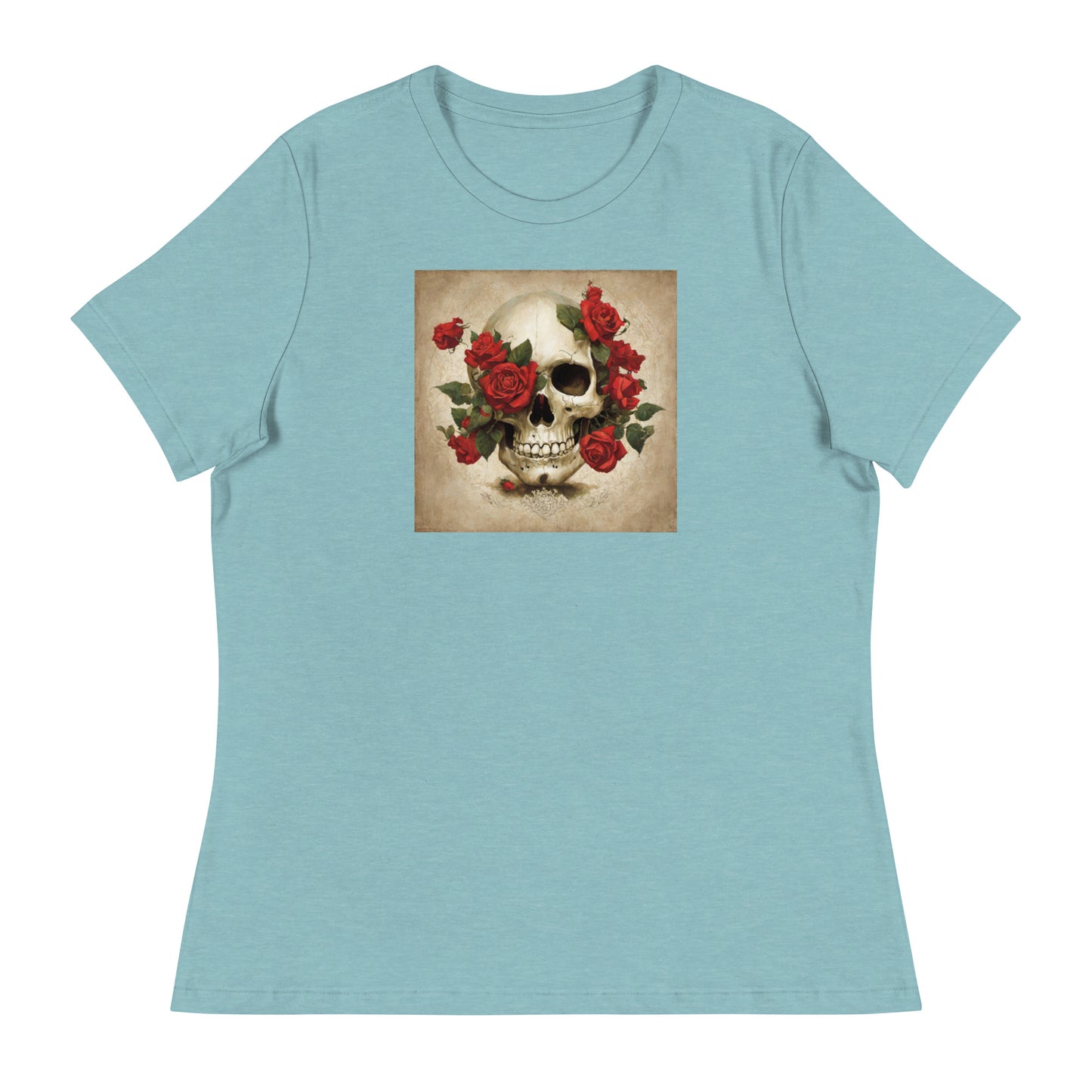 Skull & Roses Women's T-Shirt Heather Blue Lagoon