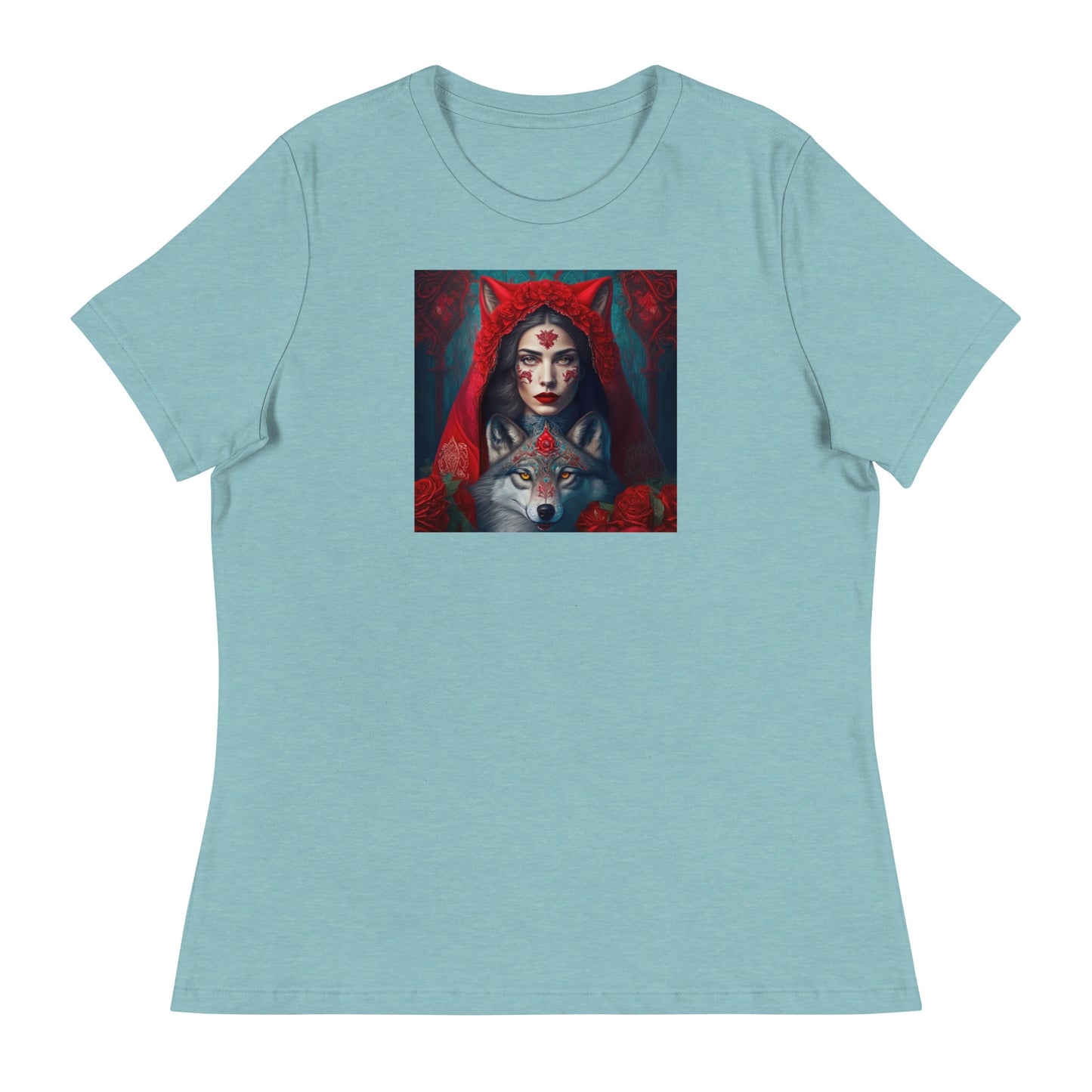 Red Riding Hood Unites with the Wolf Women's T-Shirt Heather Blue Lagoon