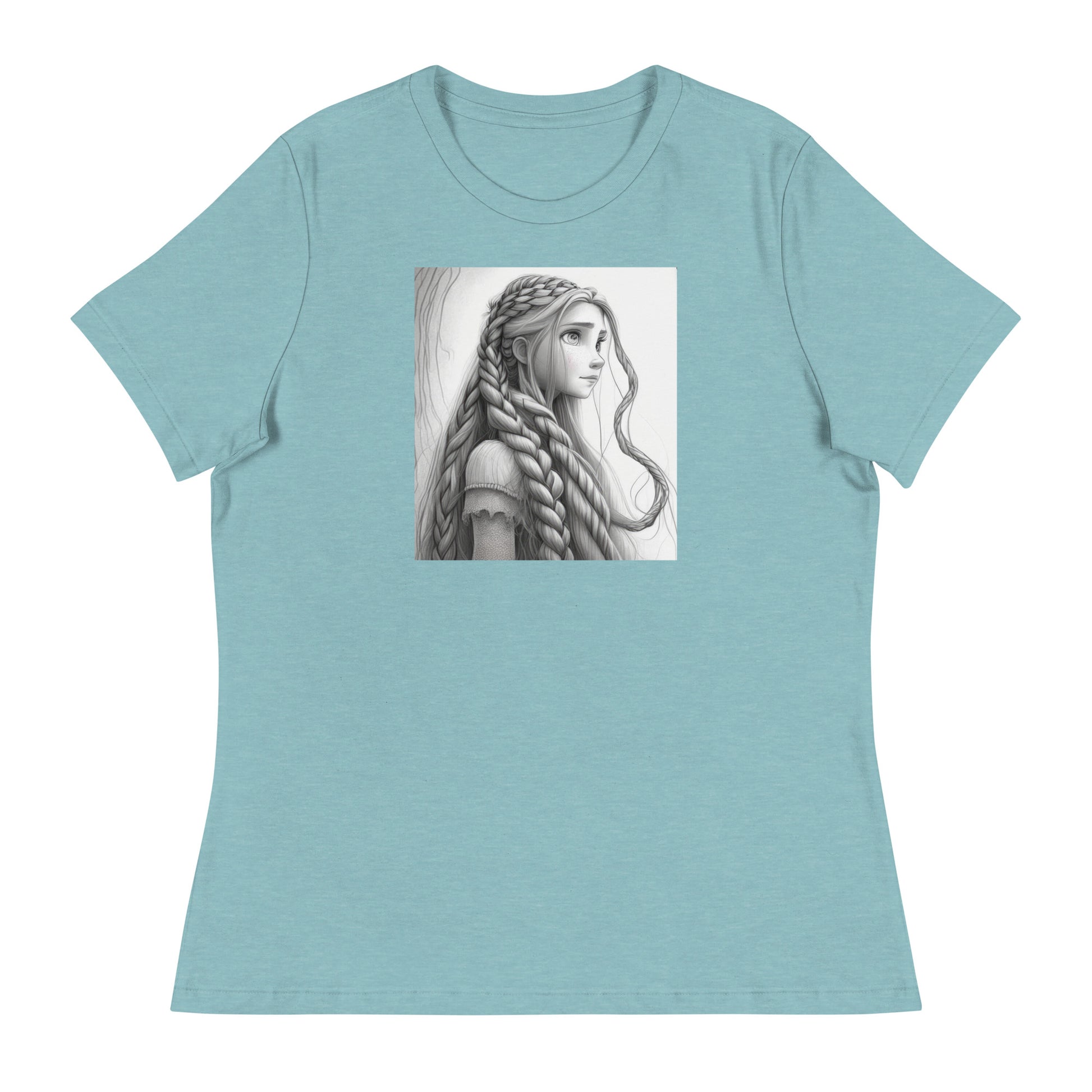 Rapunzel Sketch Women's Fairy Tale T-Shirt Heather Blue Lagoon