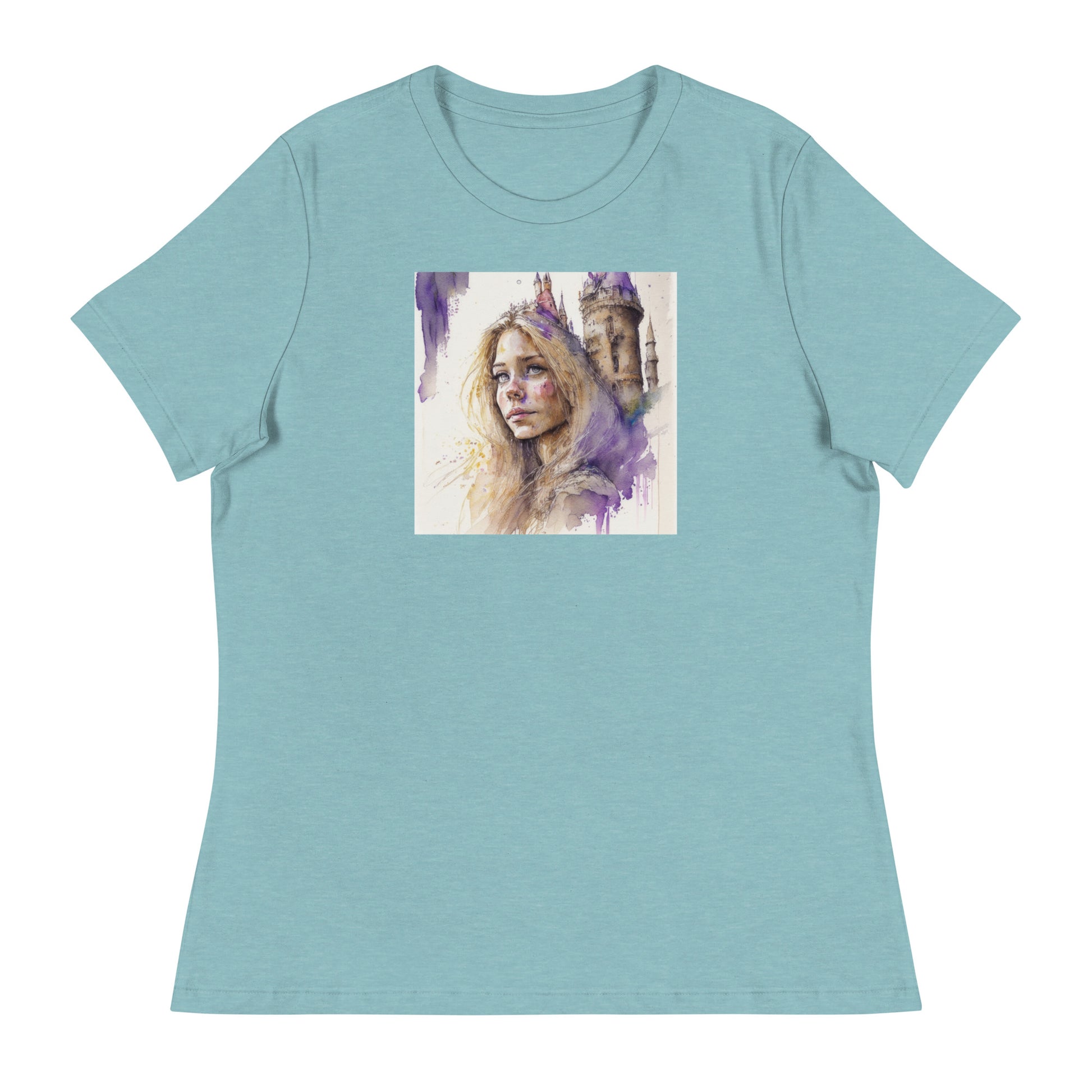 Rapunzel & The Tower Women's Fairy Tale Graphic Tee Heather Blue Lagoon