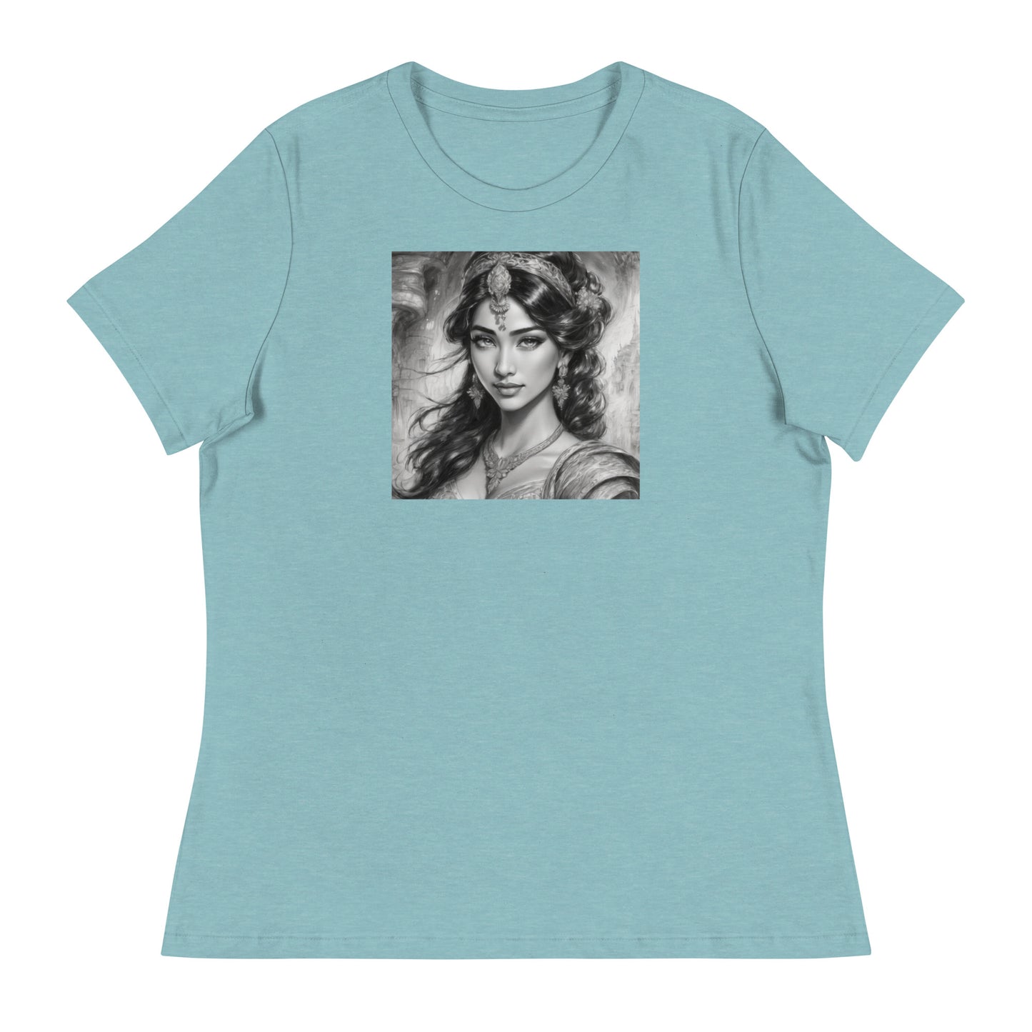 Princess Jasmine Pencil Sketch Women's T-Shirt Heather Blue Lagoon