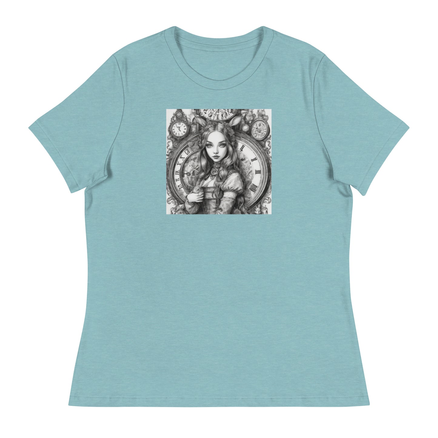 Alice in Wonderland Clockwork Women's T-Shirt Heather Blue Lagoon