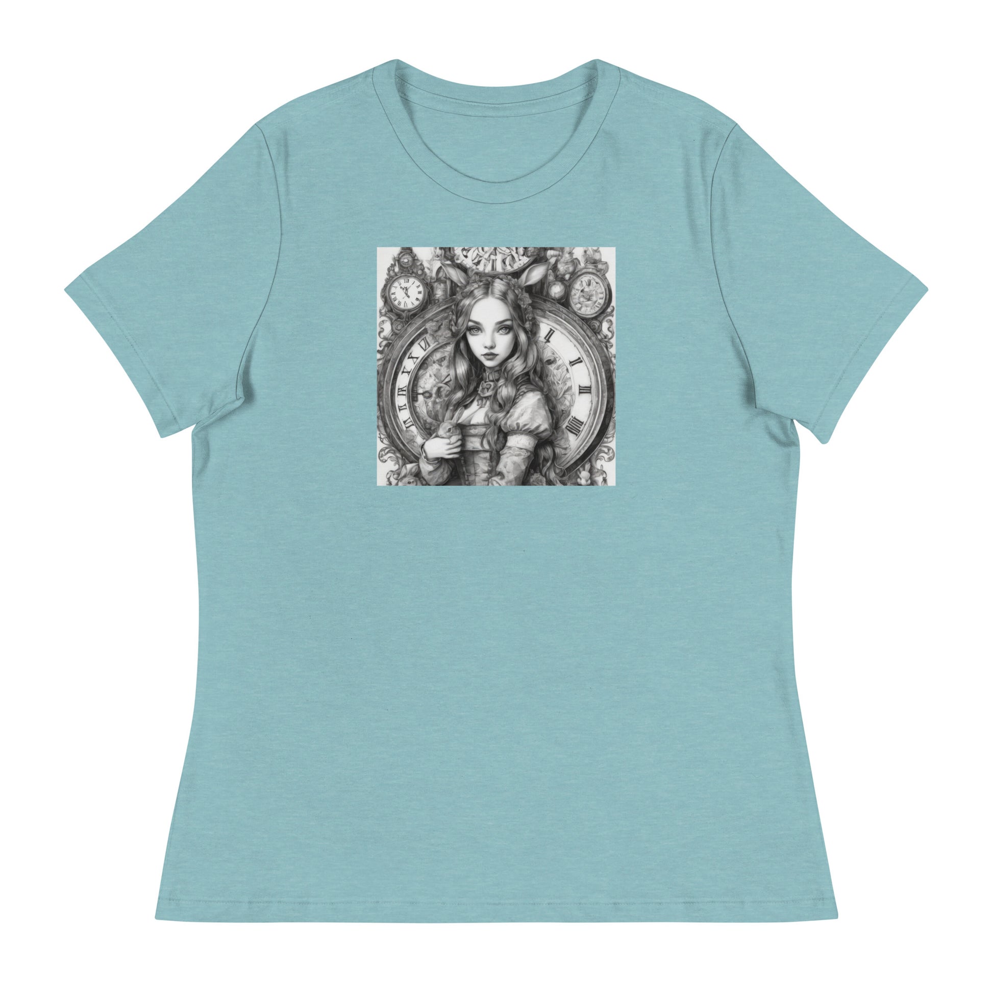 Alice in Wonderland Clockwork Women's T-Shirt Heather Blue Lagoon