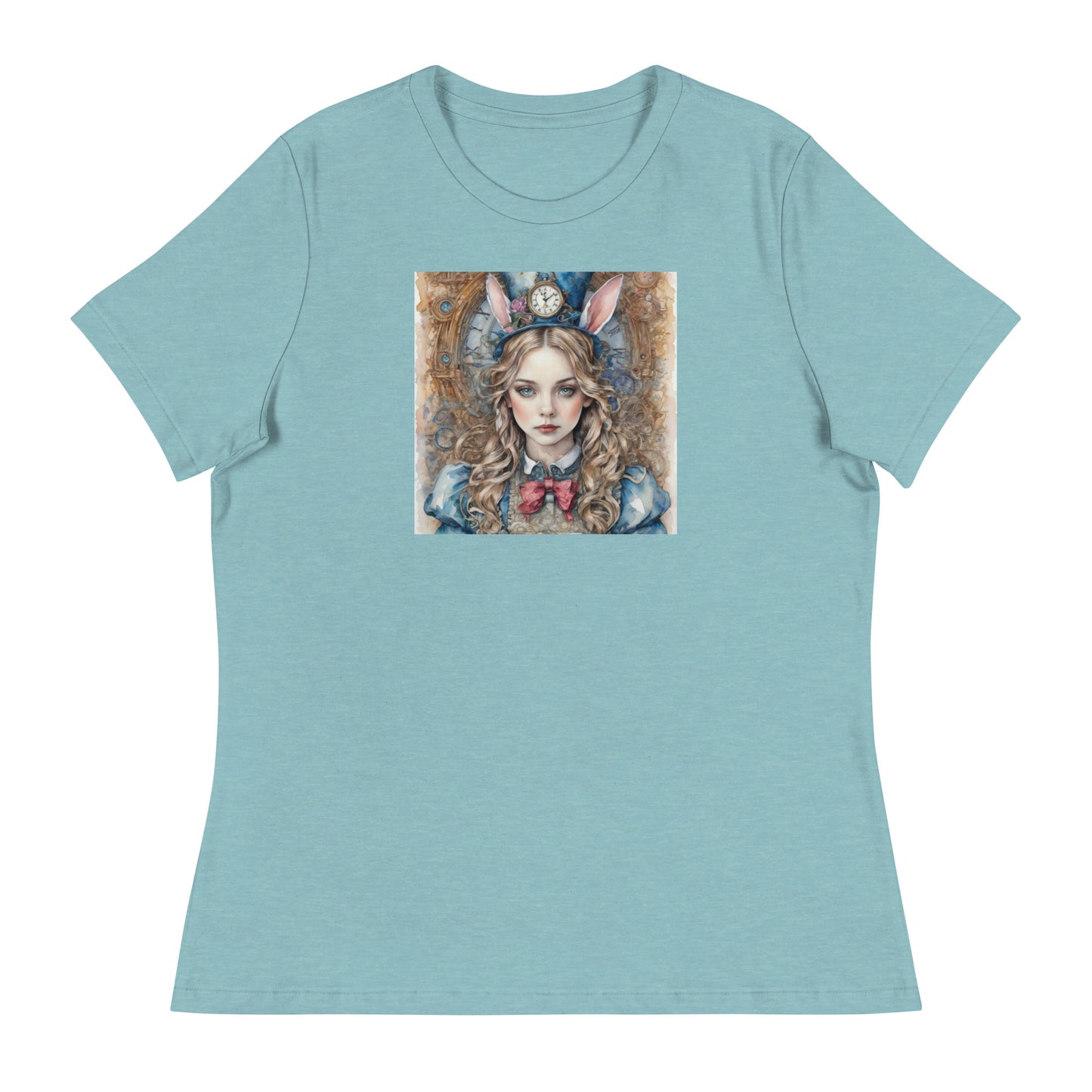 Alice in Wonderland with Bunny Ears Women's T-Shirt Heather Blue Lagoon