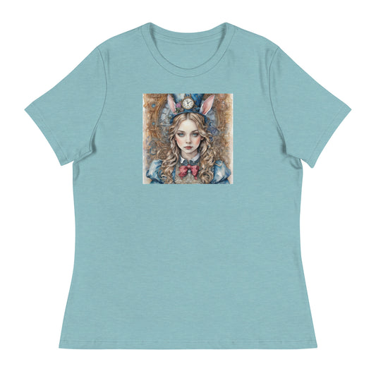 Alice in Wonderland with Bunny Ears Women's T-Shirt Heather Blue Lagoon