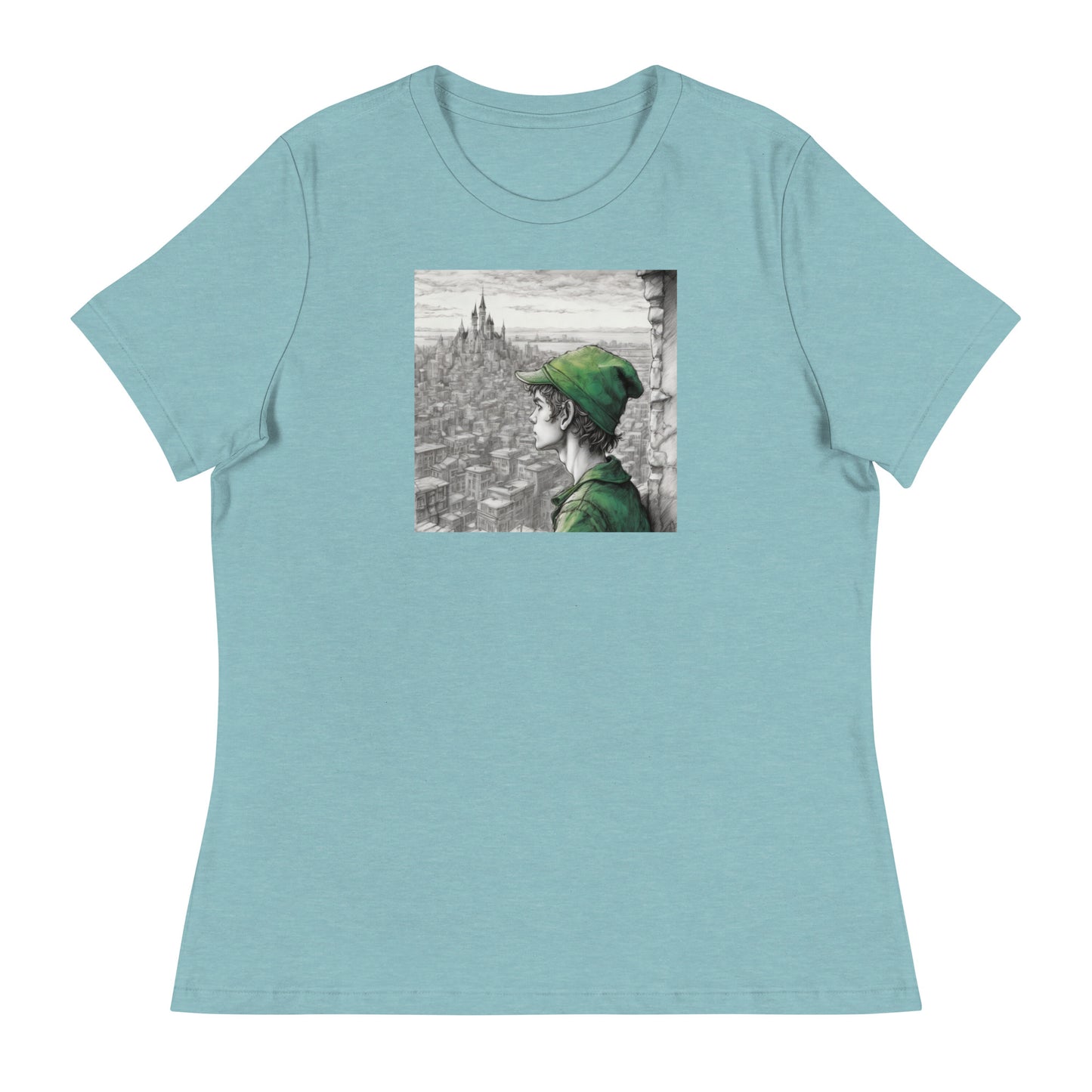 Peter Pan Overlooking the City Women's T-Shirt Heather Blue Lagoon