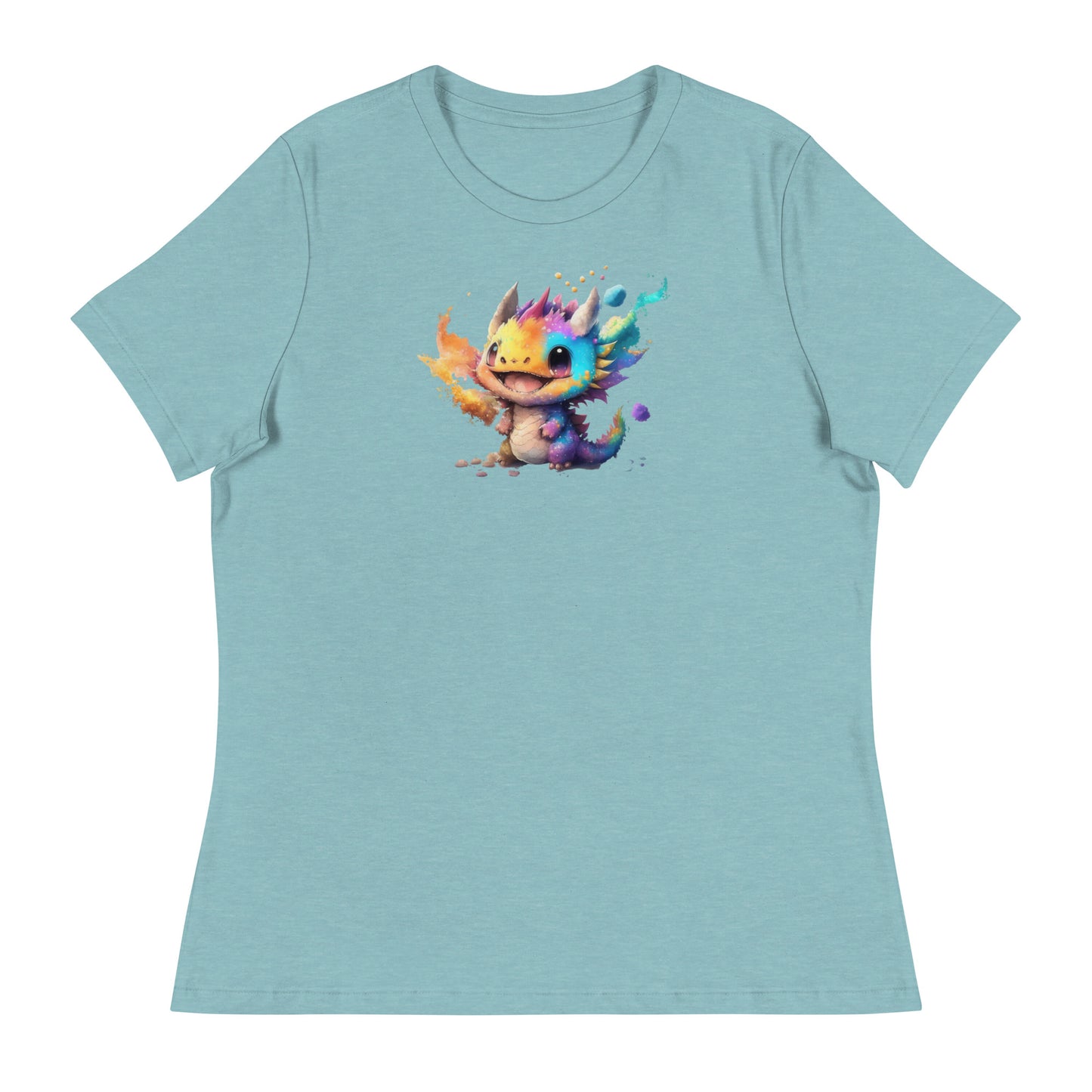 Cute Baby Dragon Women's Fantasy T-Shirt Heather Blue Lagoon