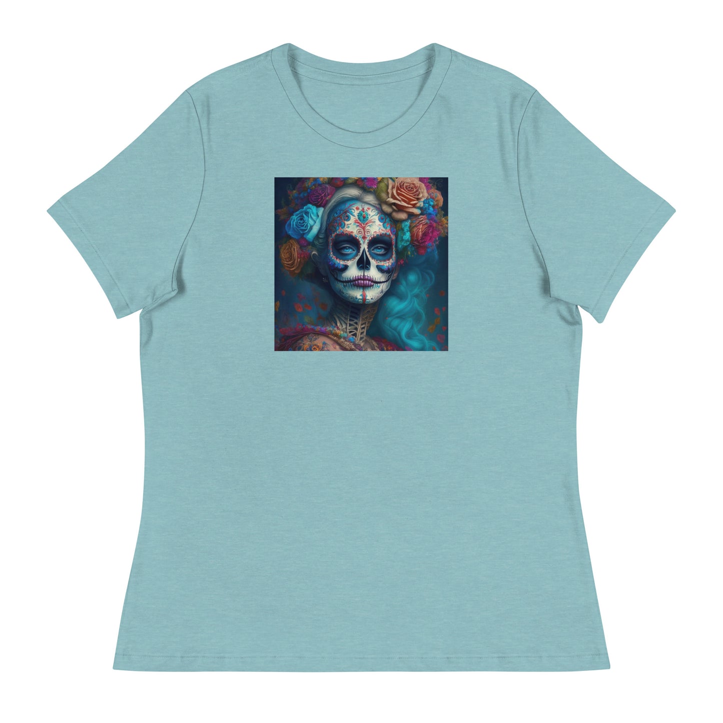 Day of the Dead Makeup Princess Women's T-Shirt Heather Blue Lagoon