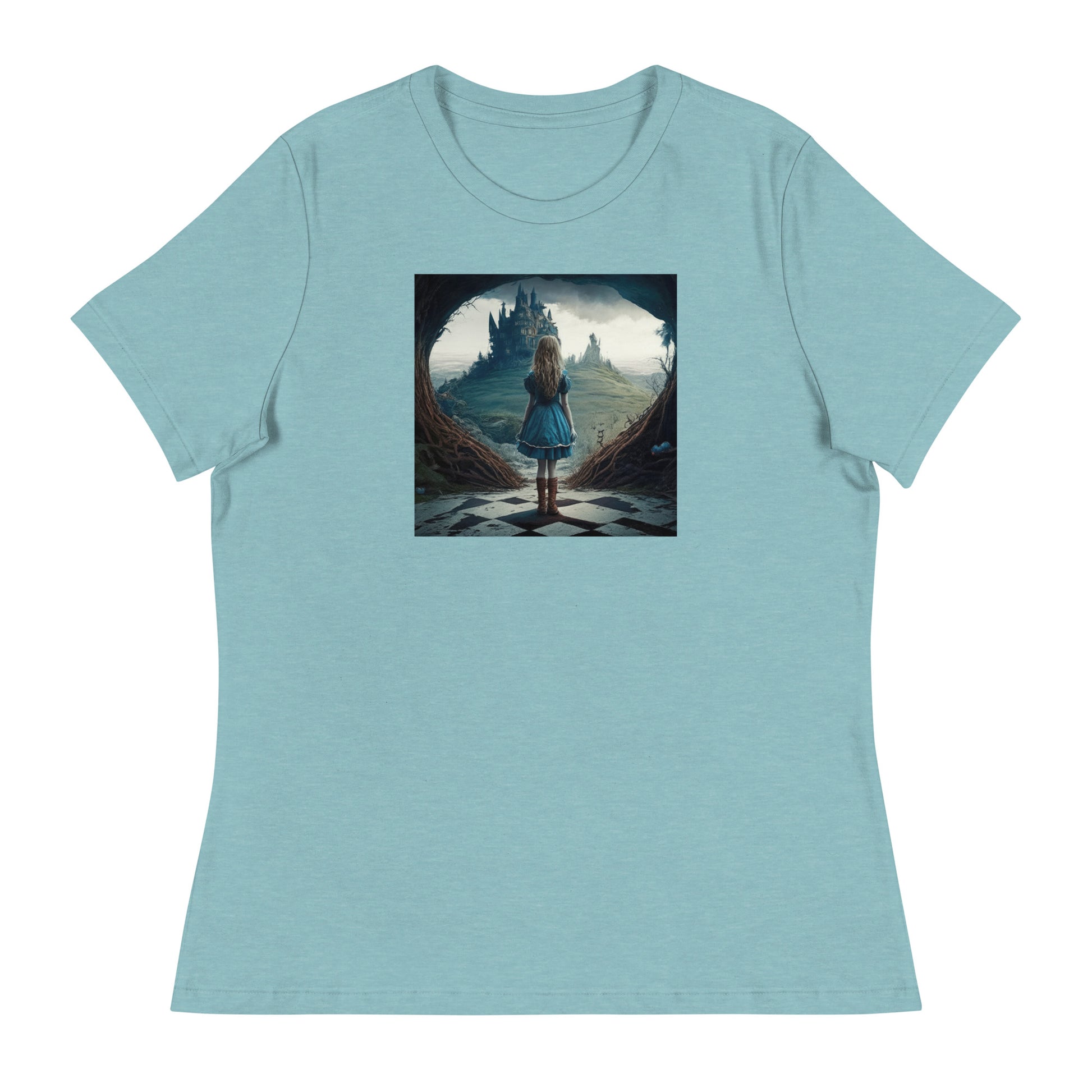 Alice Entering Wonderland Women's Fantasy Graphic Tee Heather Blue Lagoon