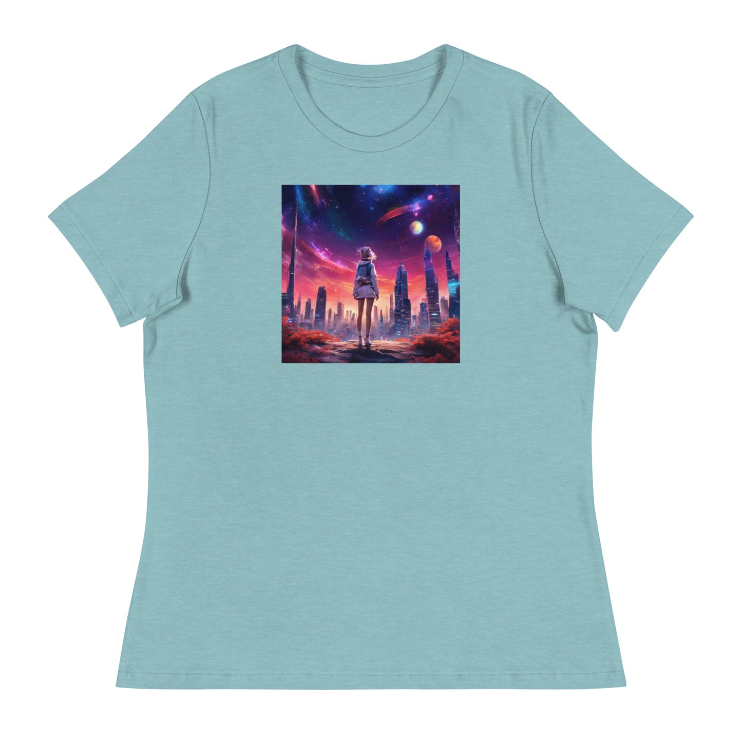 Amazing Space Explorer Women's T-Shirt Heather Blue Lagoon