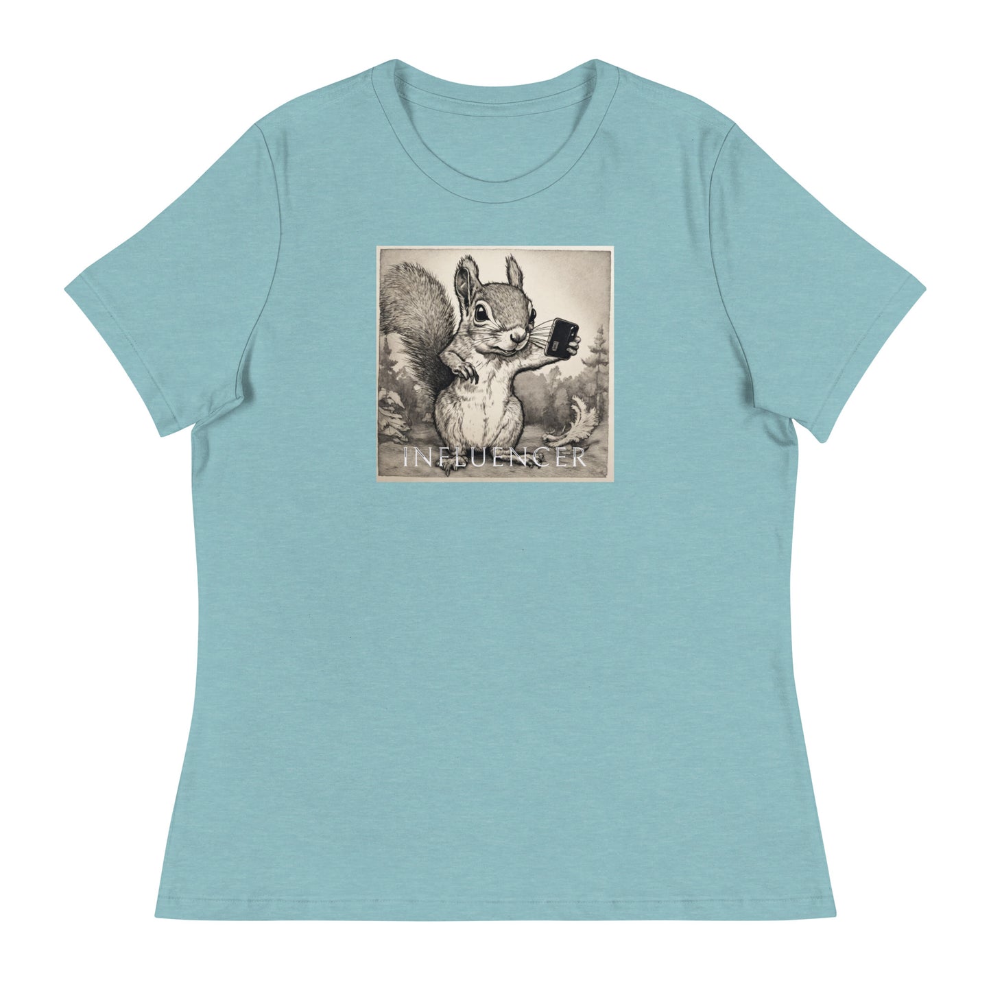 Squirrel Influencer Women's Funny Shirt Heather Blue Lagoon