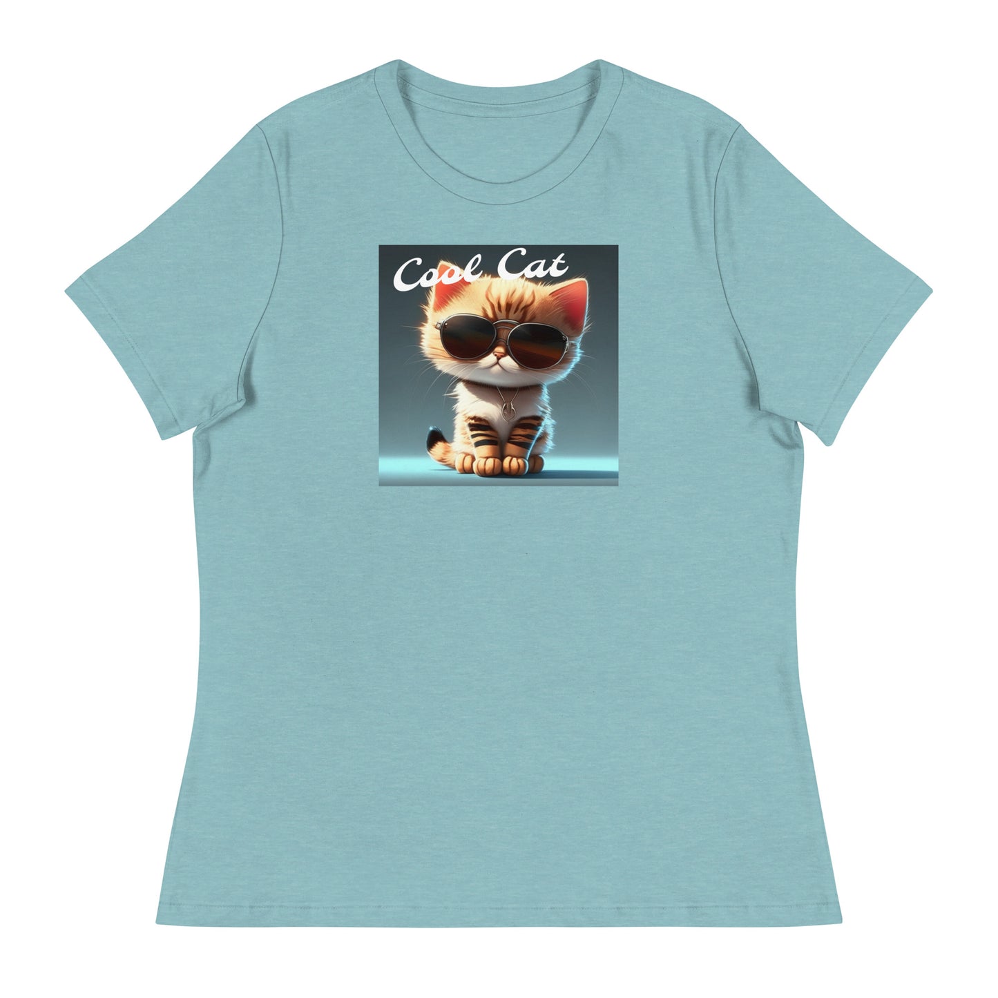 Cool Cat Women's Funny T-Shirt Heather Blue Lagoon