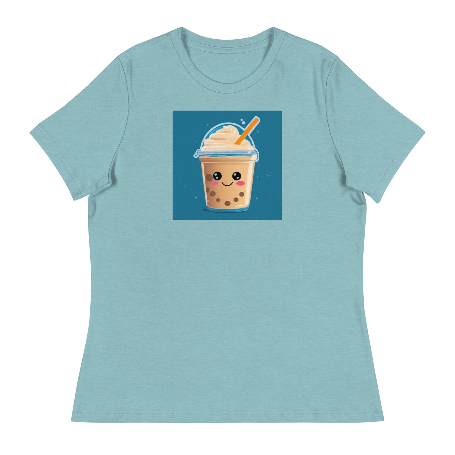 Boba Bubble Milk Tea Women's Funny Graphic Tee Heather Blue Lagoon