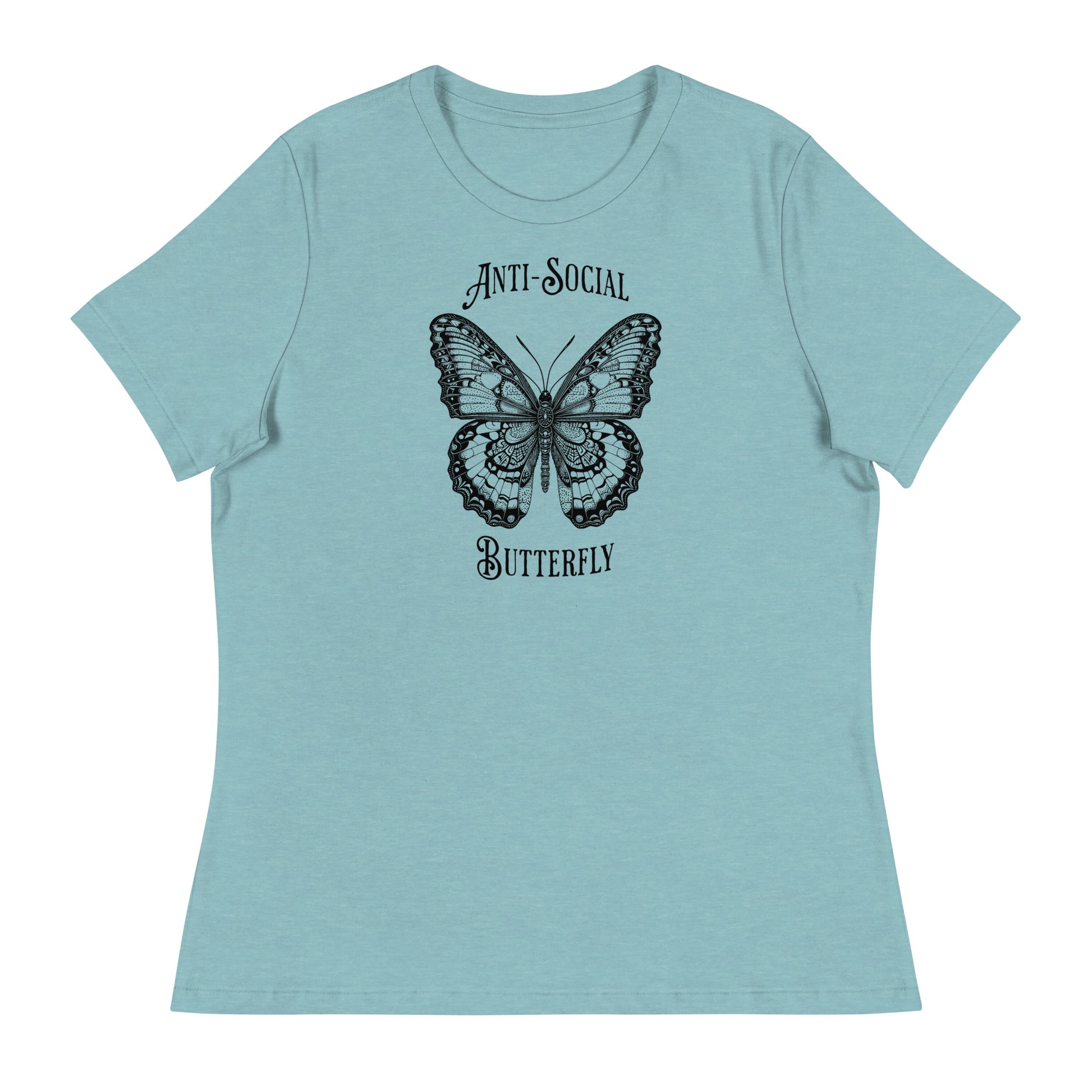 Anti-Social Butterfly Women's Funny T-Shirt Heather Blue Lagoon