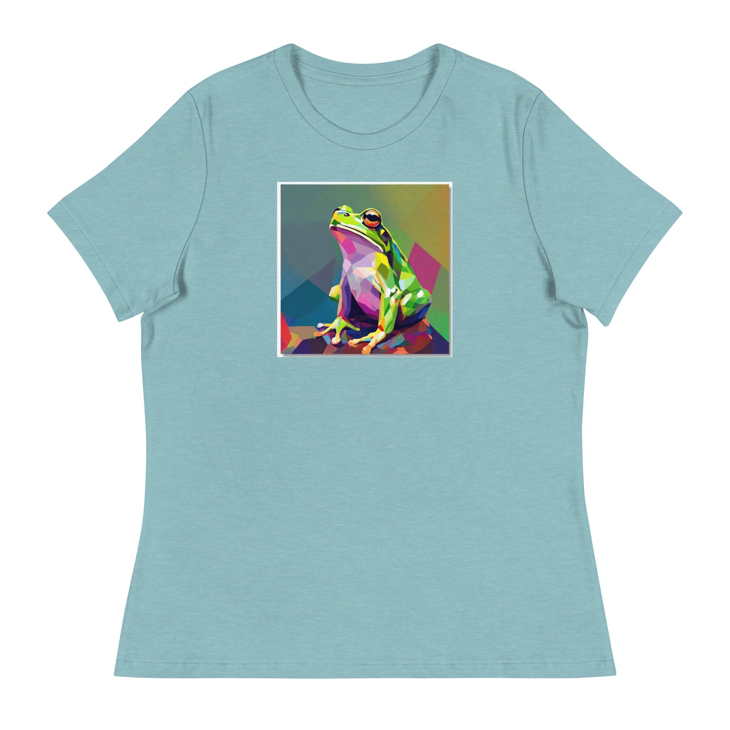 Geometric Frog Women's Animal T-Shirt Heather Blue Lagoon