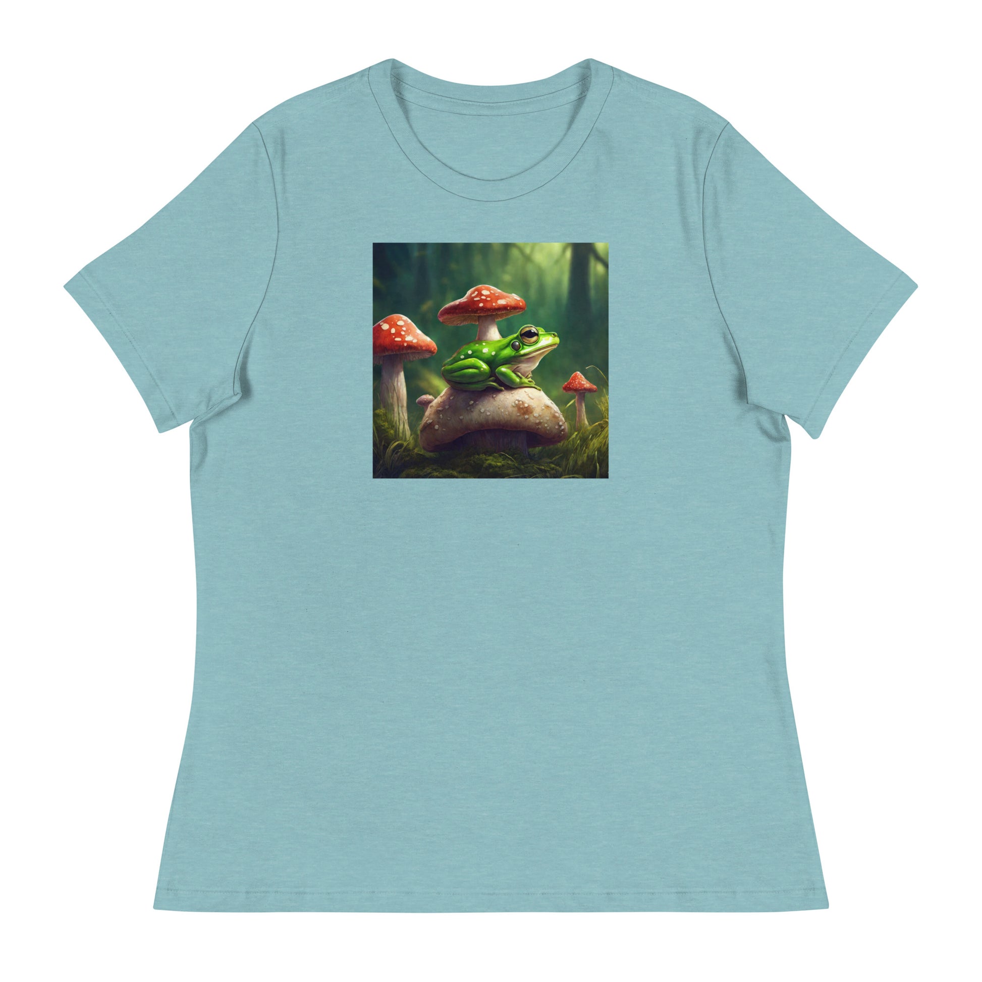 Frog & Mushrooms Women's Animal T-Shirt Heather Blue Lagoon