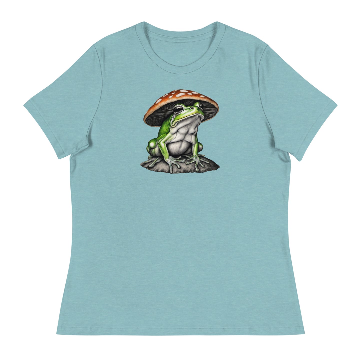 Frog in Shroom Cap Women's Graphic Tee Heather Blue Lagoon