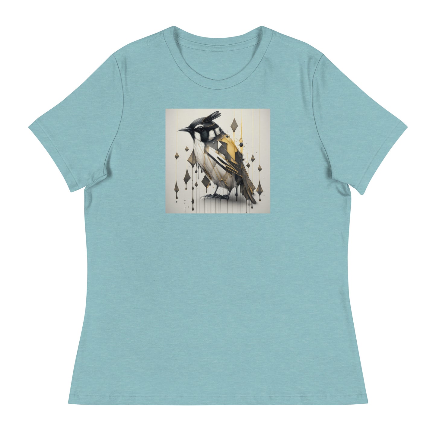 Geometric Chickadee Bird Women's Graphic Tee Heather Blue Lagoon