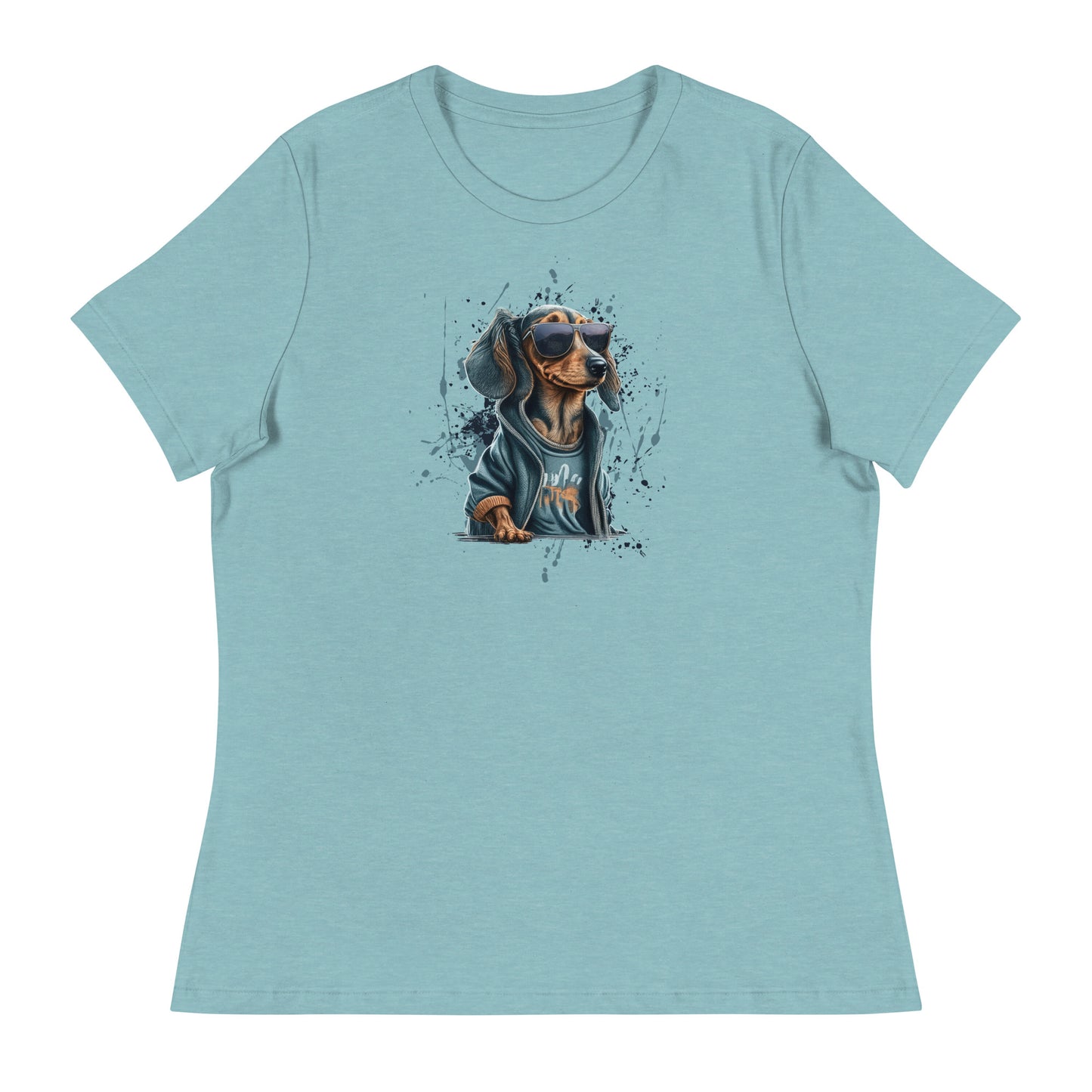 Cool Dachshund in Sunglasses Women's Dog T-Shirt Heather Blue Lagoon