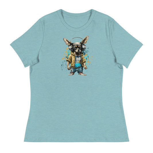 Cool Beats Chihuahua Women's Animal T-Shirt Heather Blue Lagoon