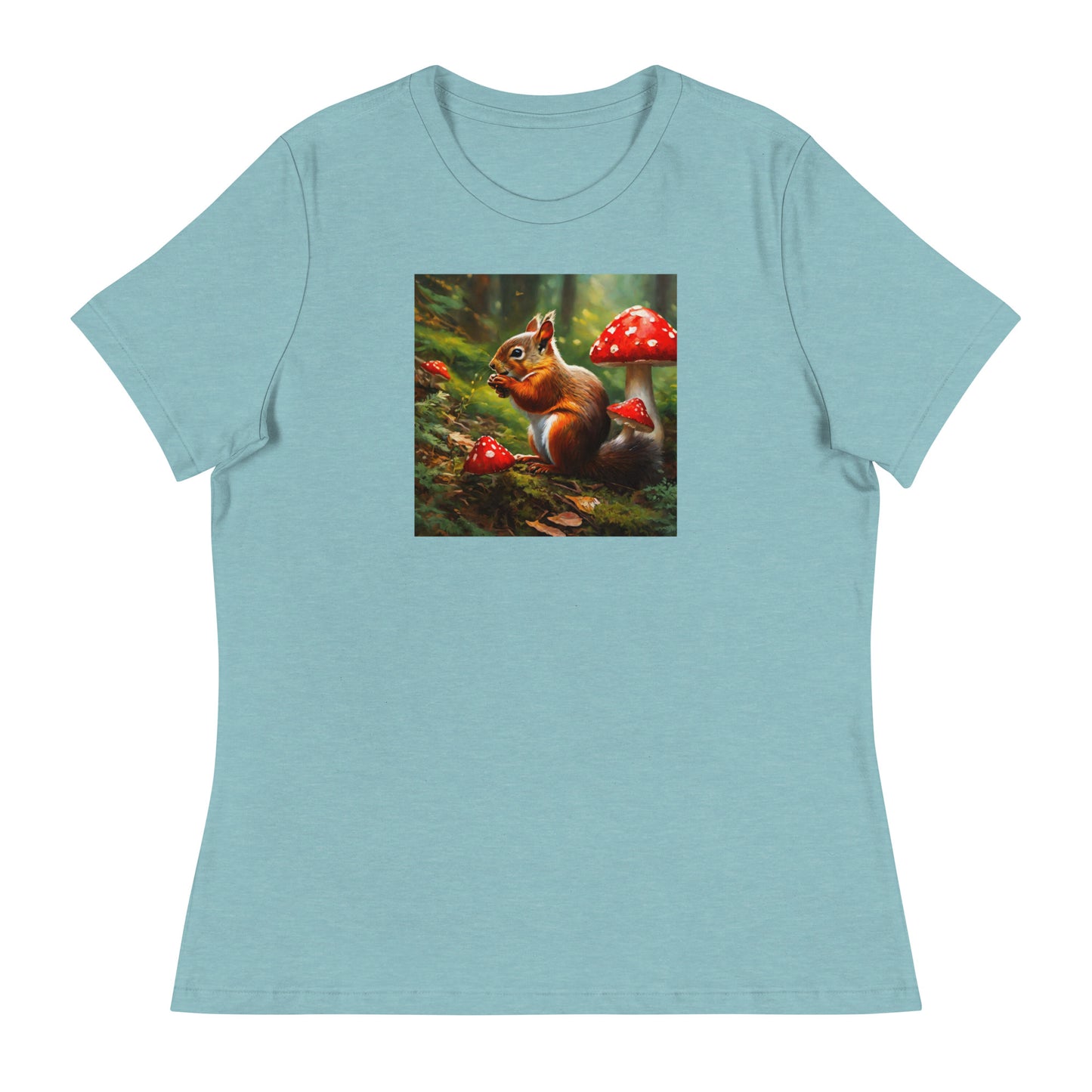 Forest Squirrel Women's Animal Lover T-Shirt Heather Blue Lagoon