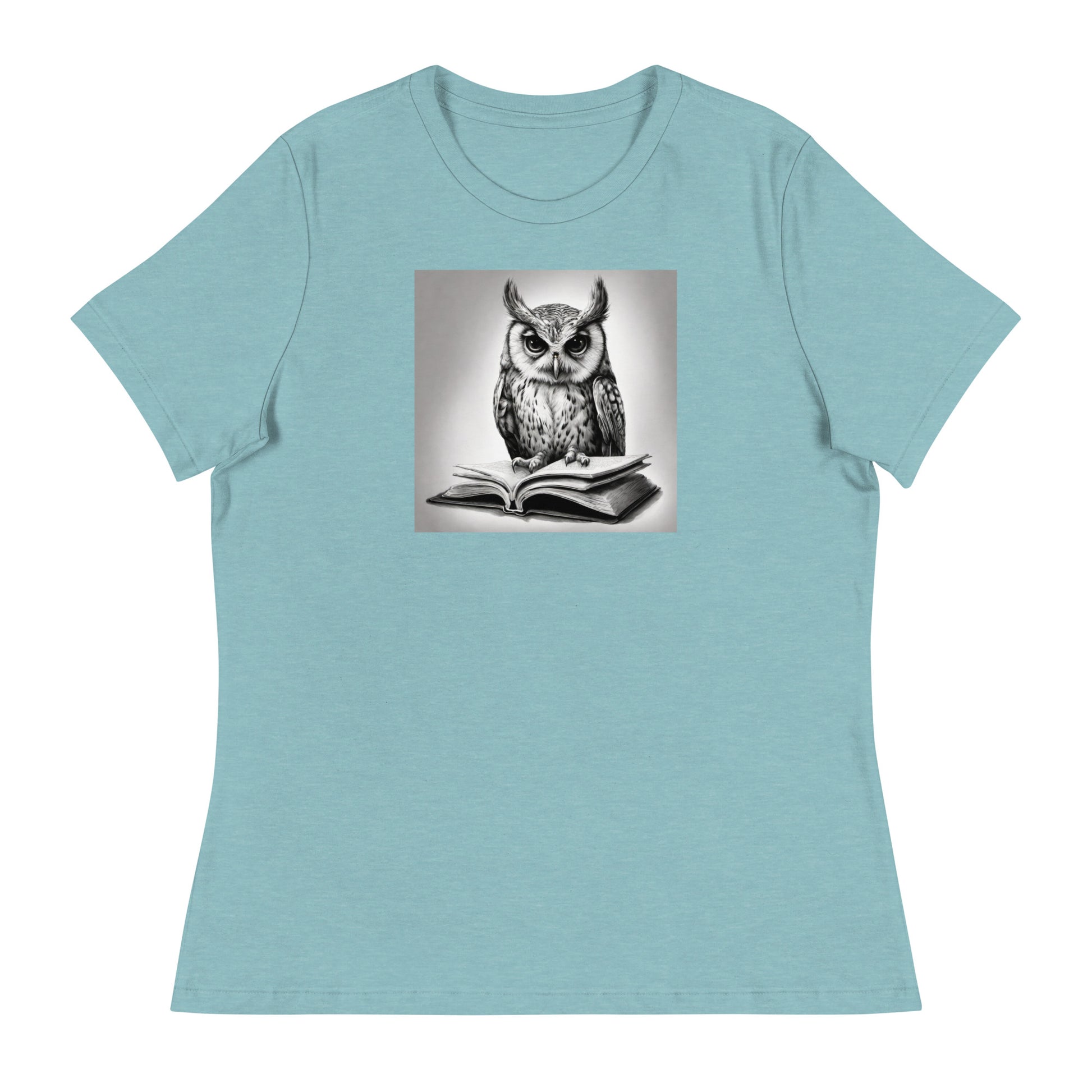 Booksmart Owl Women's Book Lover T-Shirt Heather Blue Lagoon