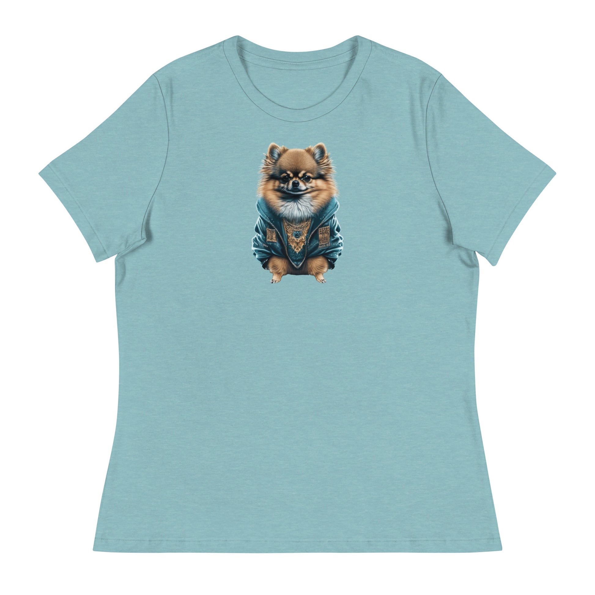 Fancy Pomeranian Women's Dog Lover T-Shirt Heather Blue Lagoon