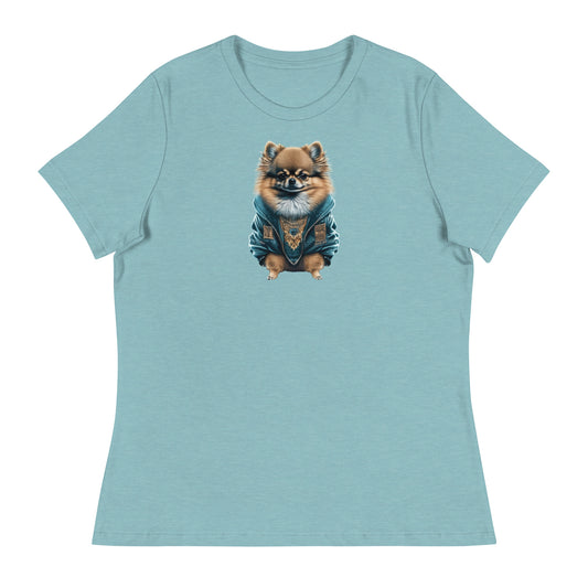 Fancy Pomeranian Women's Dog Lover T-Shirt Heather Blue Lagoon