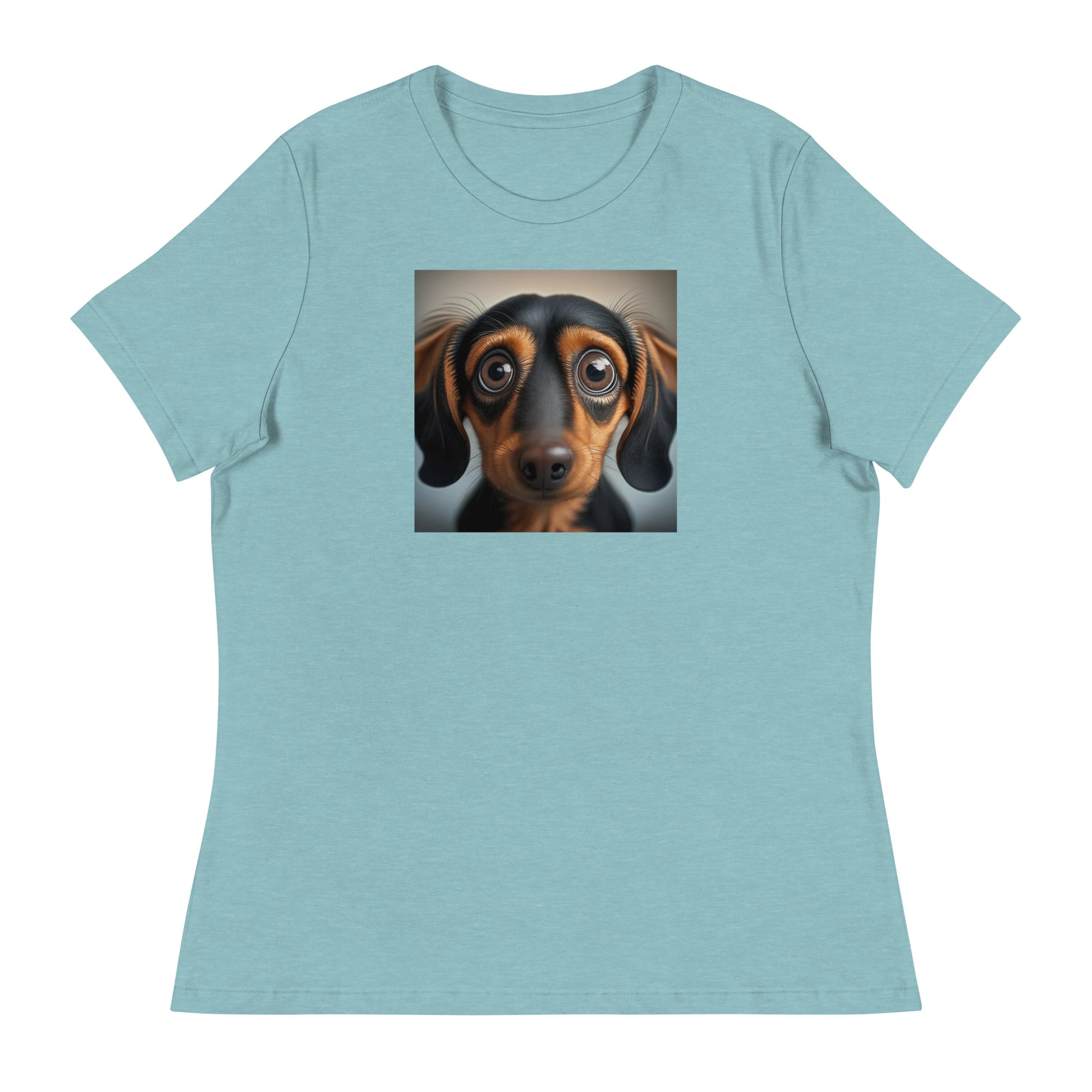 Dachshund with Puppy Dog Eyes Women's Weiner Dog T-Shirt Heather Blue Lagoon