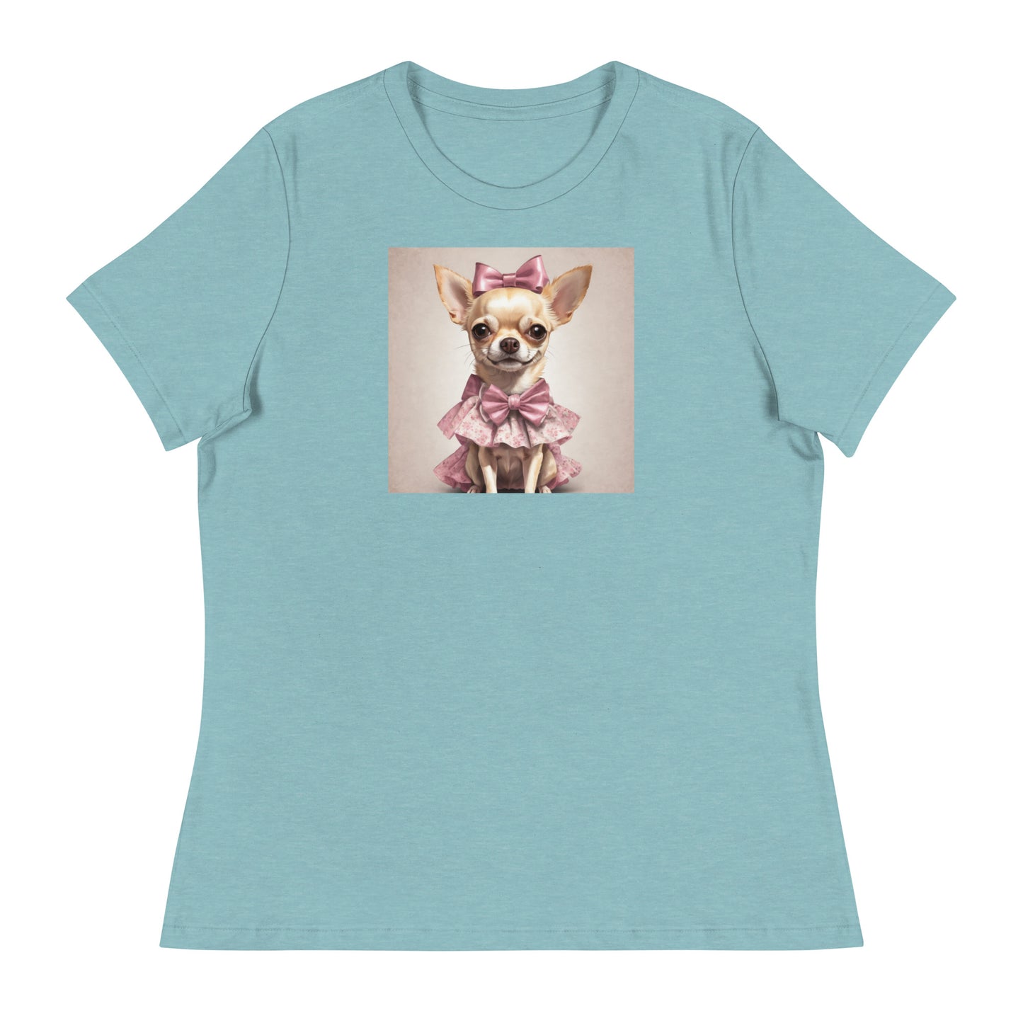 Chihuahua in Pink Dress Women's Dog Lover T-Shirt Heather Blue Lagoon