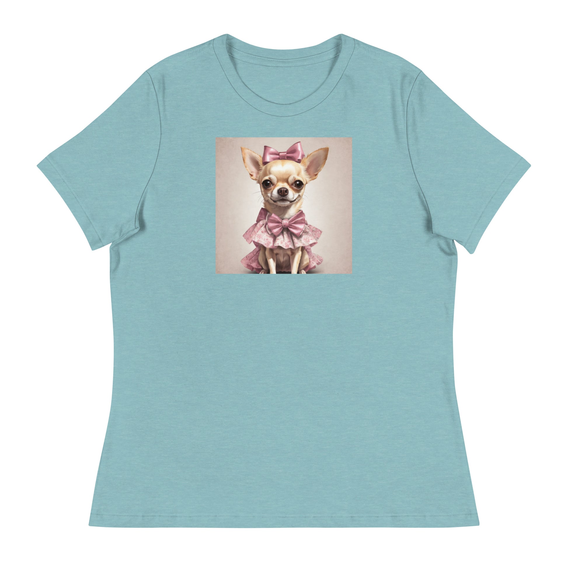 Chihuahua in Pink Dress Women's Dog Lover T-Shirt Heather Blue Lagoon