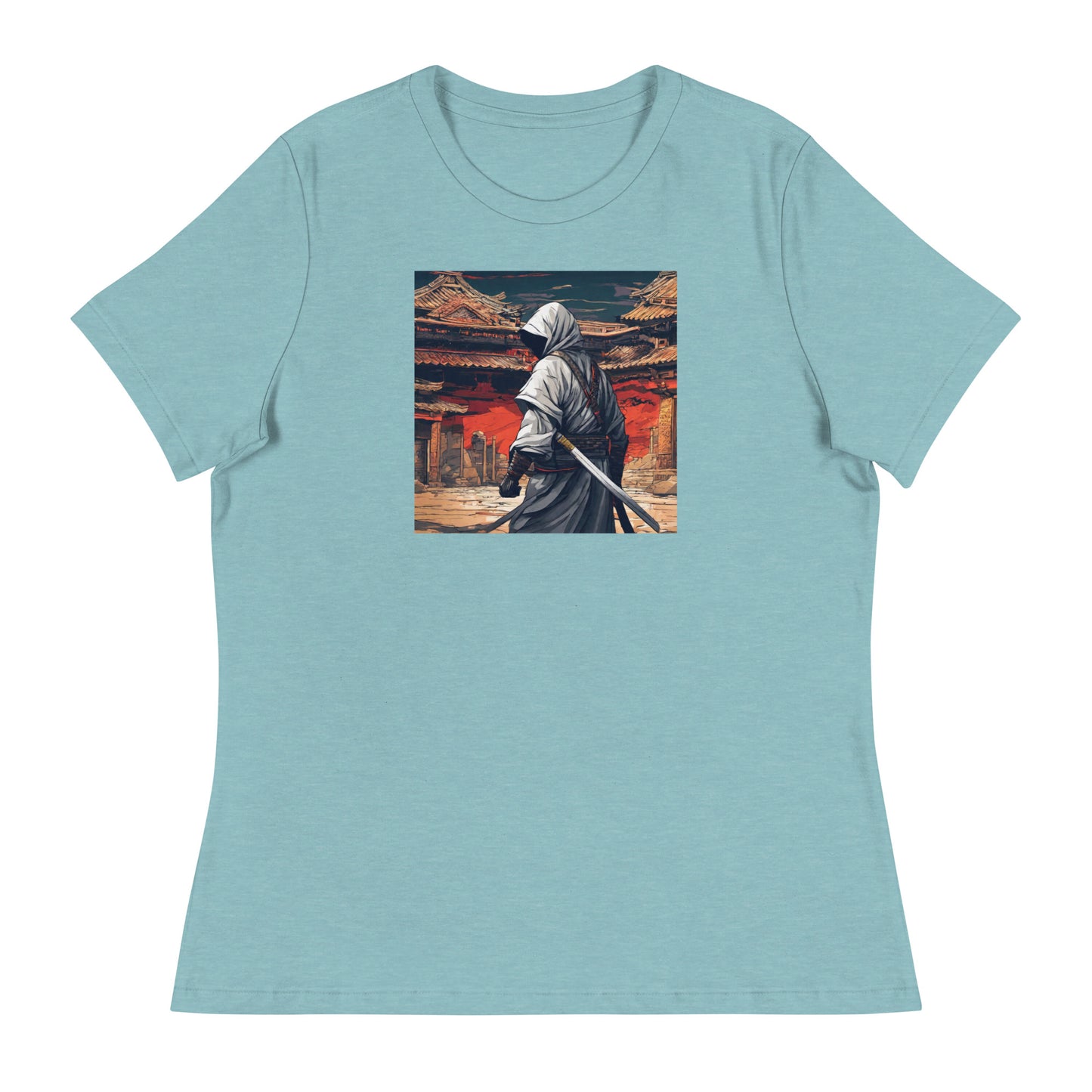 Shadowy Samurai Women's Anime T-Shirt Heather Blue Lagoon