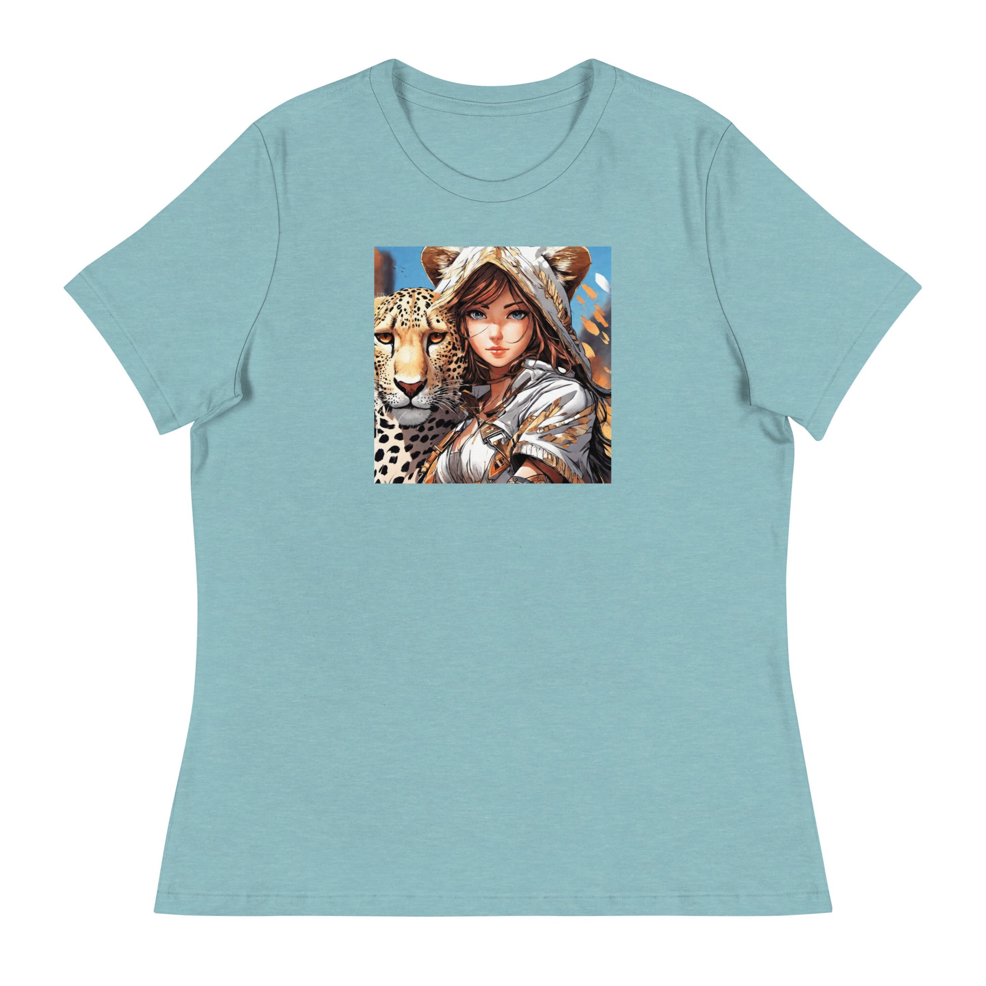 Leopard Queen Women's Anime T-Shirt Heather Blue Lagoon