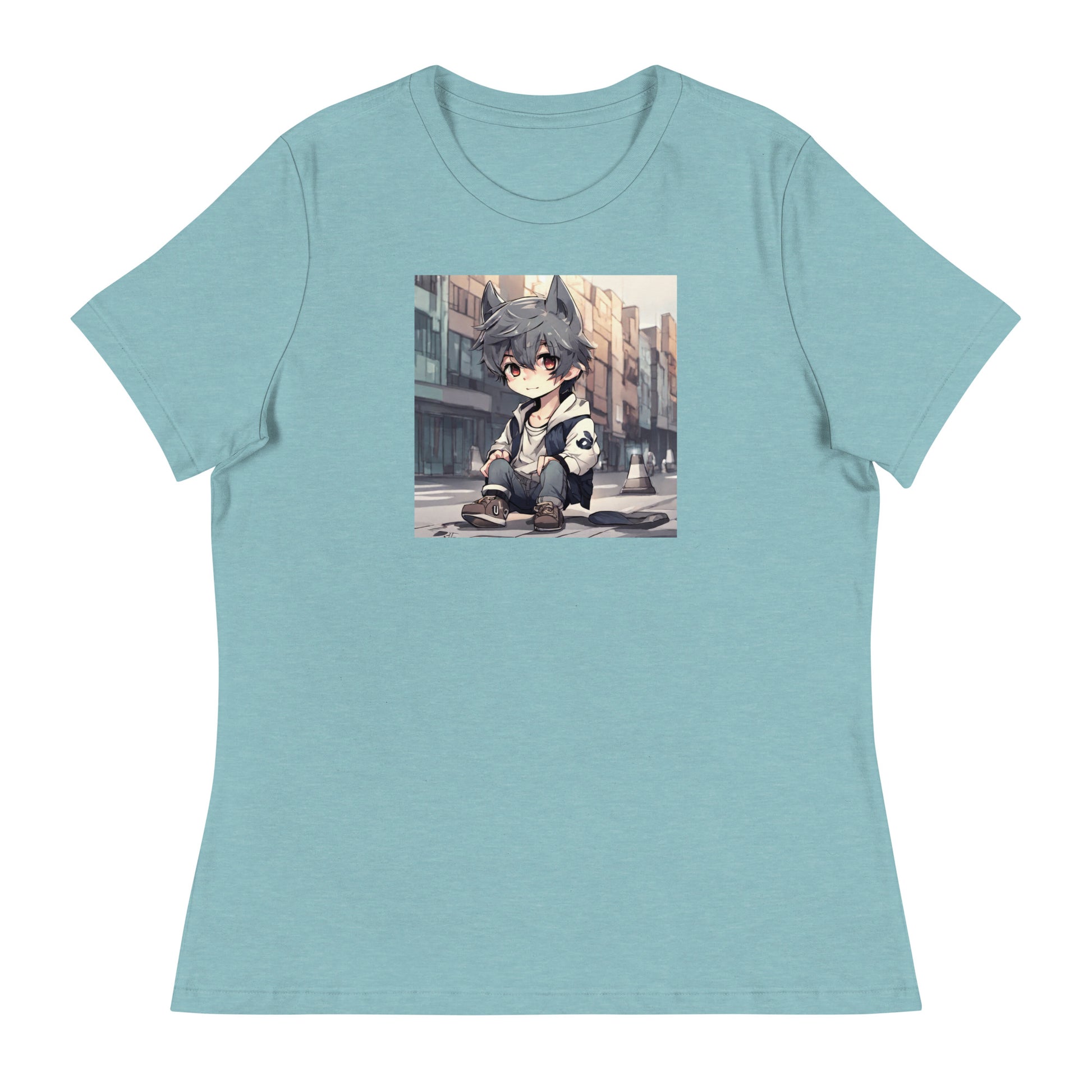 Wolf Spirit Women's Anime T-Shirt Heather Blue Lagoon